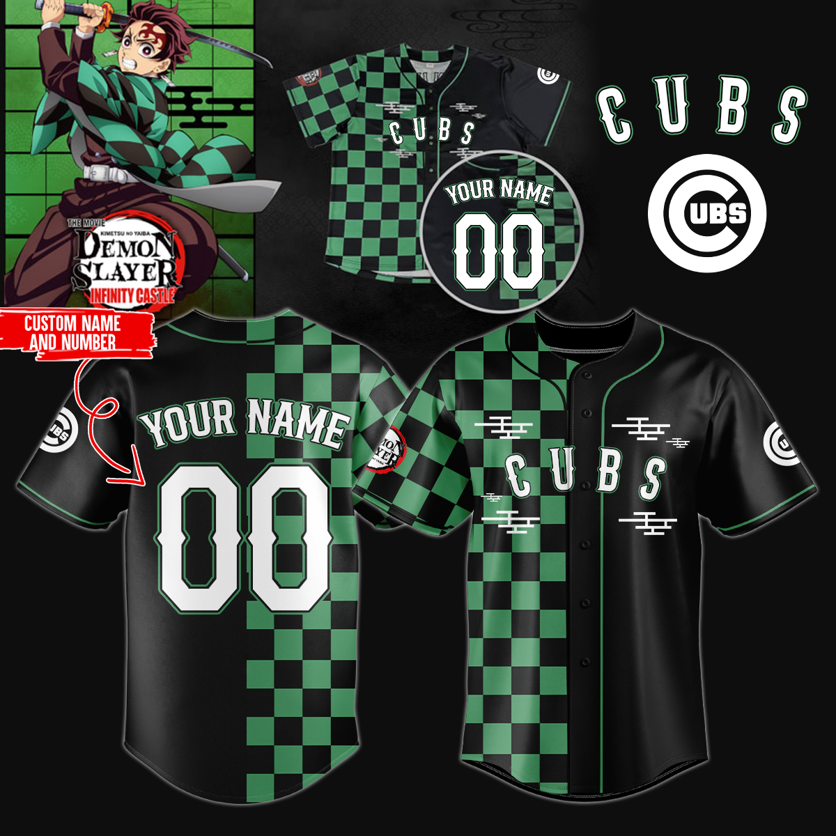 Mckenzieshoponline Chicago Cubs MLB x Demon Slayer Personalized Baseball Jersey For Fans