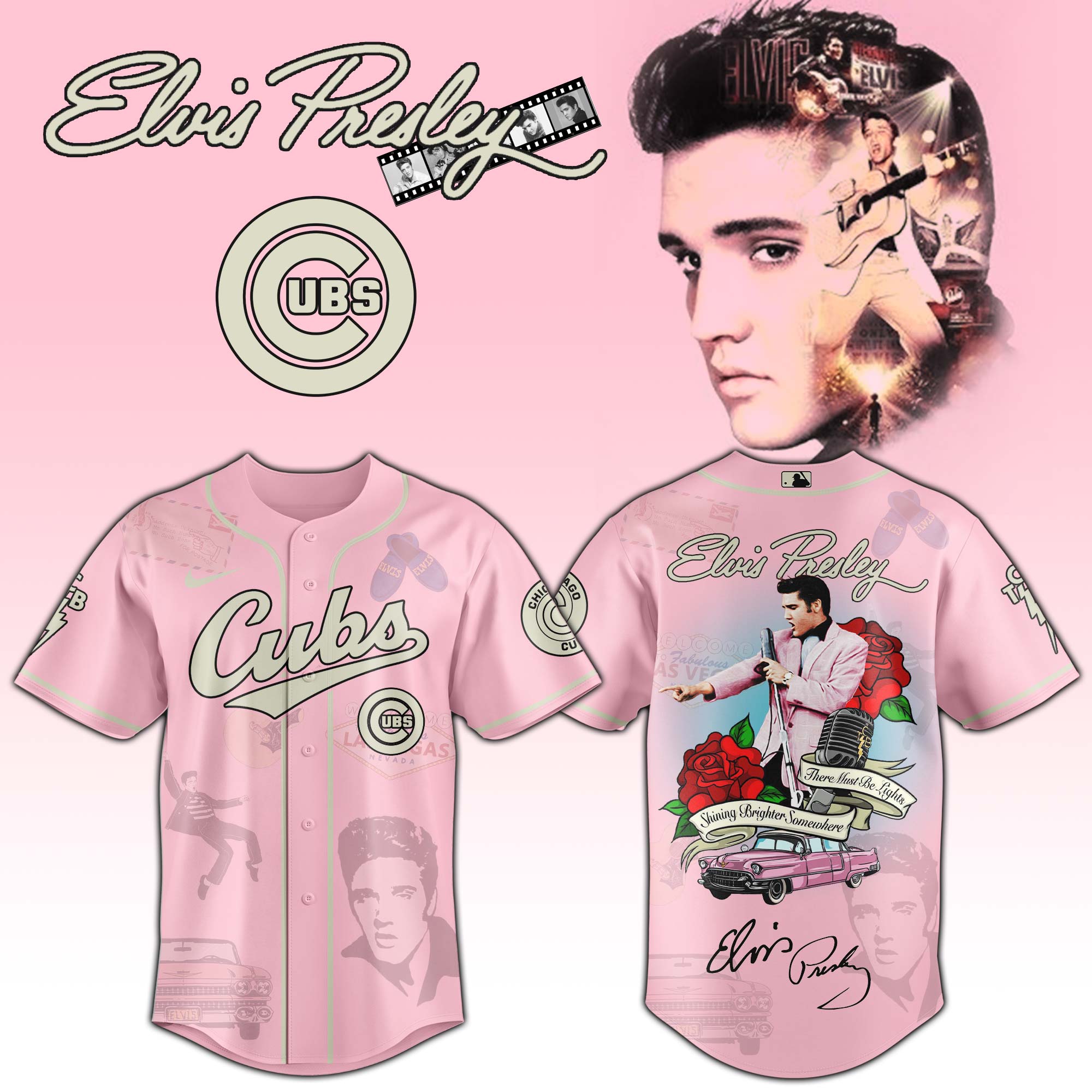 Jerseytrend Chicago Cubs MLB x Elvis Presley Personalized Baseball Jersey For Fans
