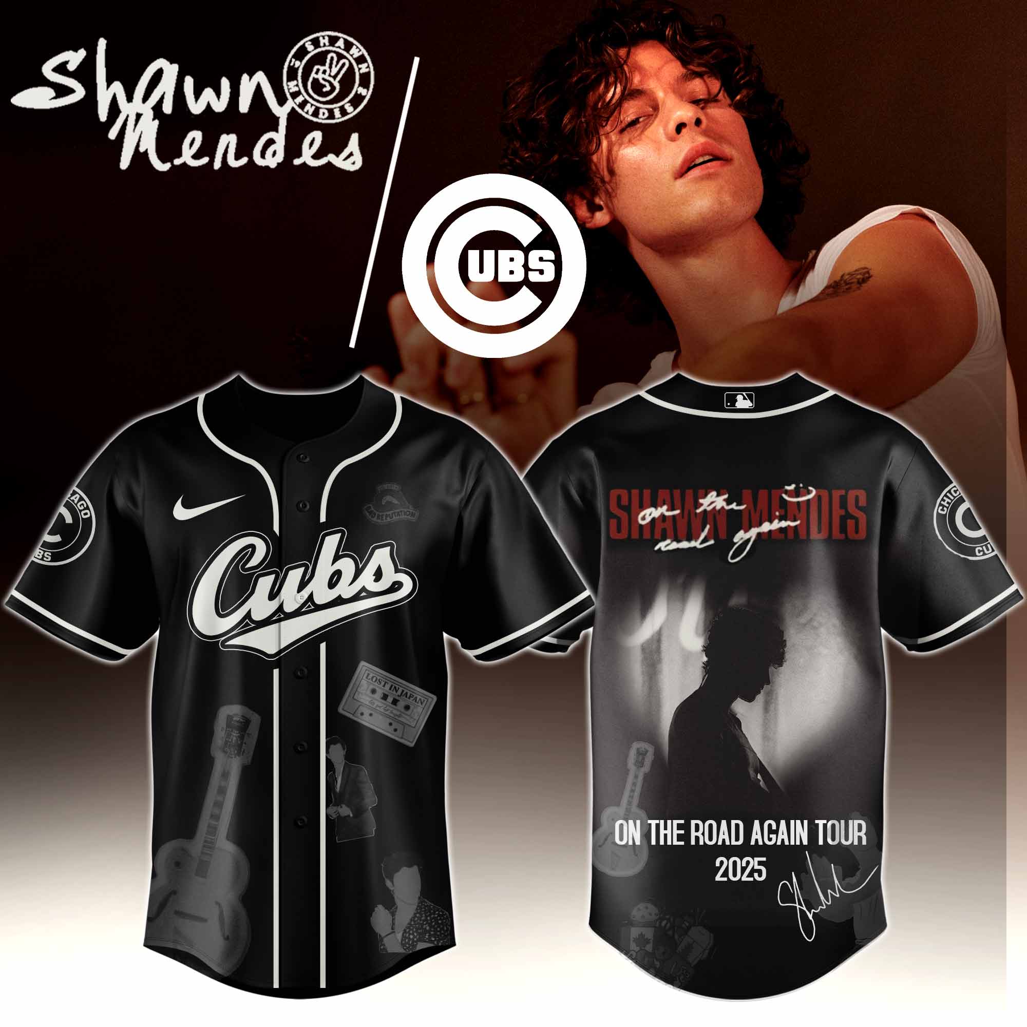Jerseytrend Chicago Cubs MLB x Shawn Mendes On The Road Again Tour Personalized Baseball Jersey For Fans