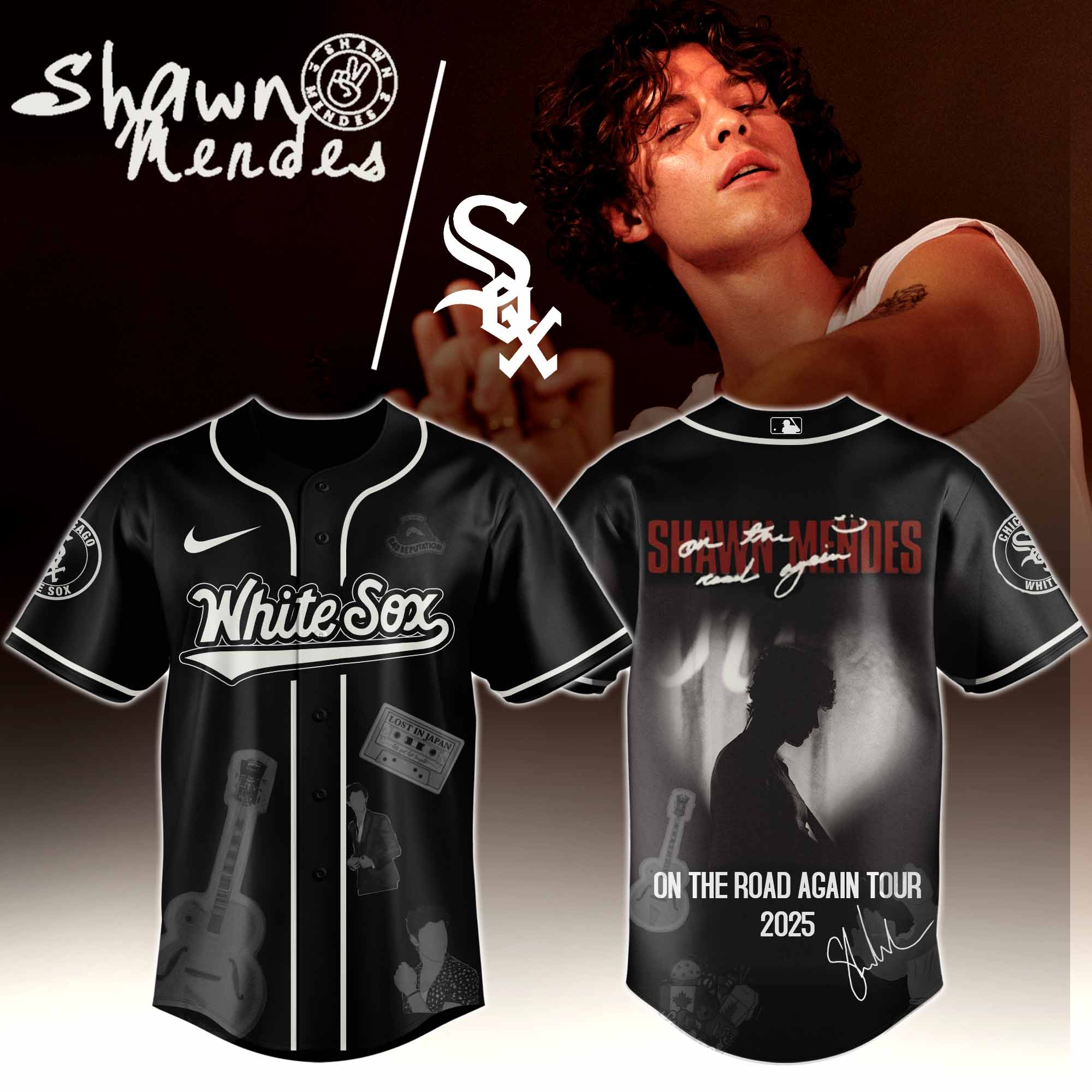Jerseytrend Chicago White Sox MLB x Shawn Mendes On The Road Again Tour Personalized Baseball Jersey For Fans