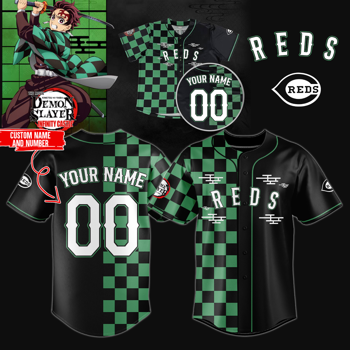 Mckenzieshoponline Cincinnati Reds MLB x Demon Slayer Personalized Baseball Jersey For Fans