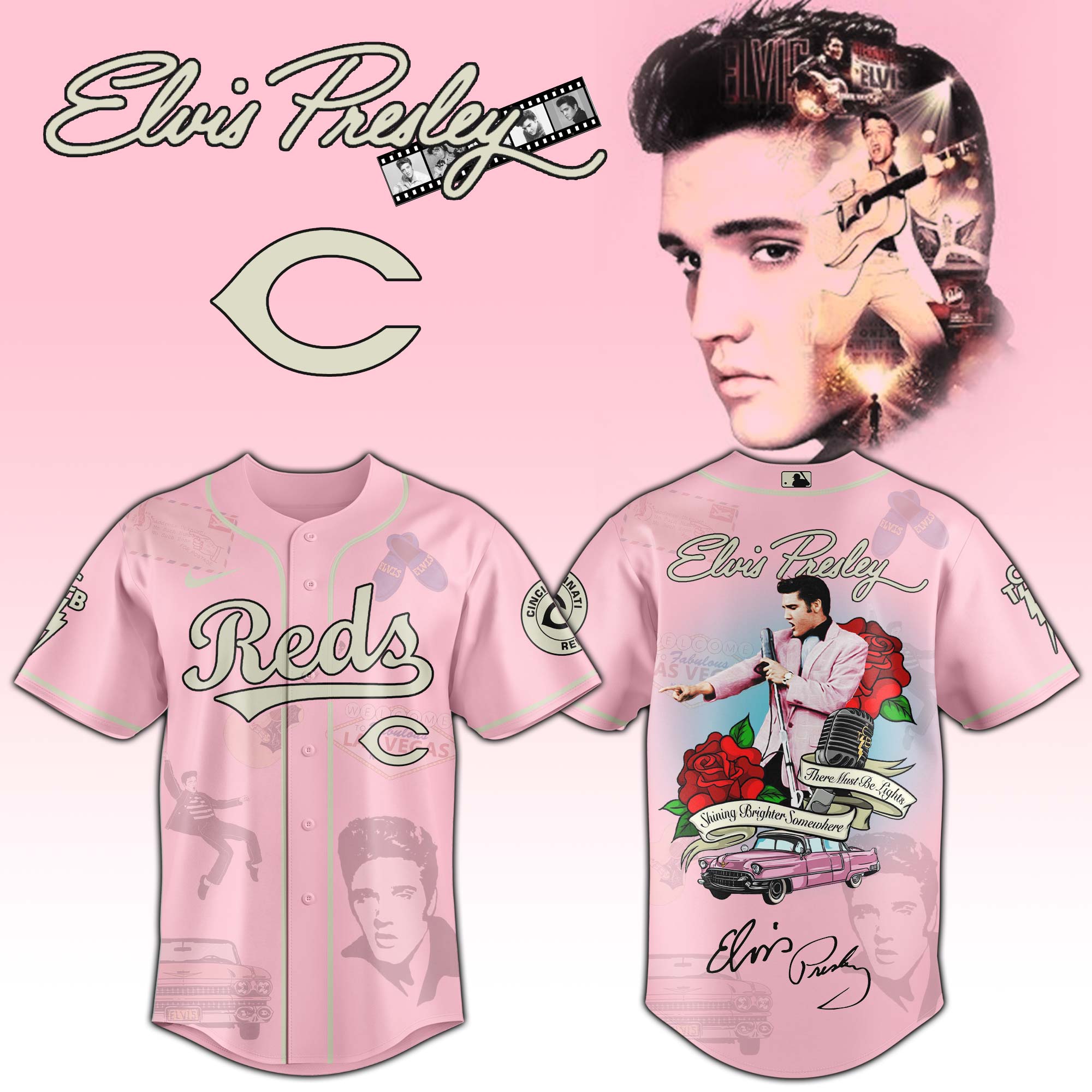 Jerseytrend Cincinnati Reds MLB x Elvis Presley Personalized Baseball Jersey For Fans