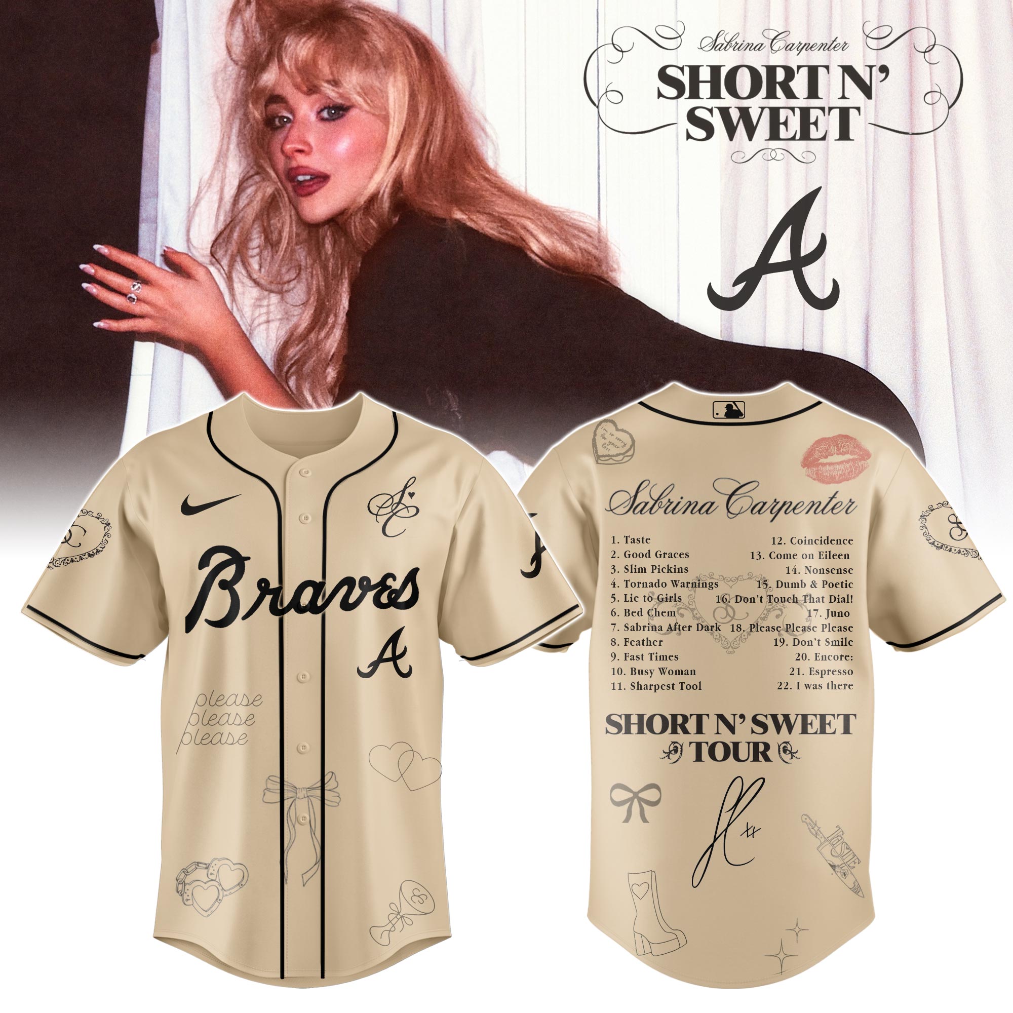 Mckenzieshoponline Cincinnati Reds MLB x Sabrina Carpenter Short n' Sweet Tour Personalized Baseball Jersey For Fans