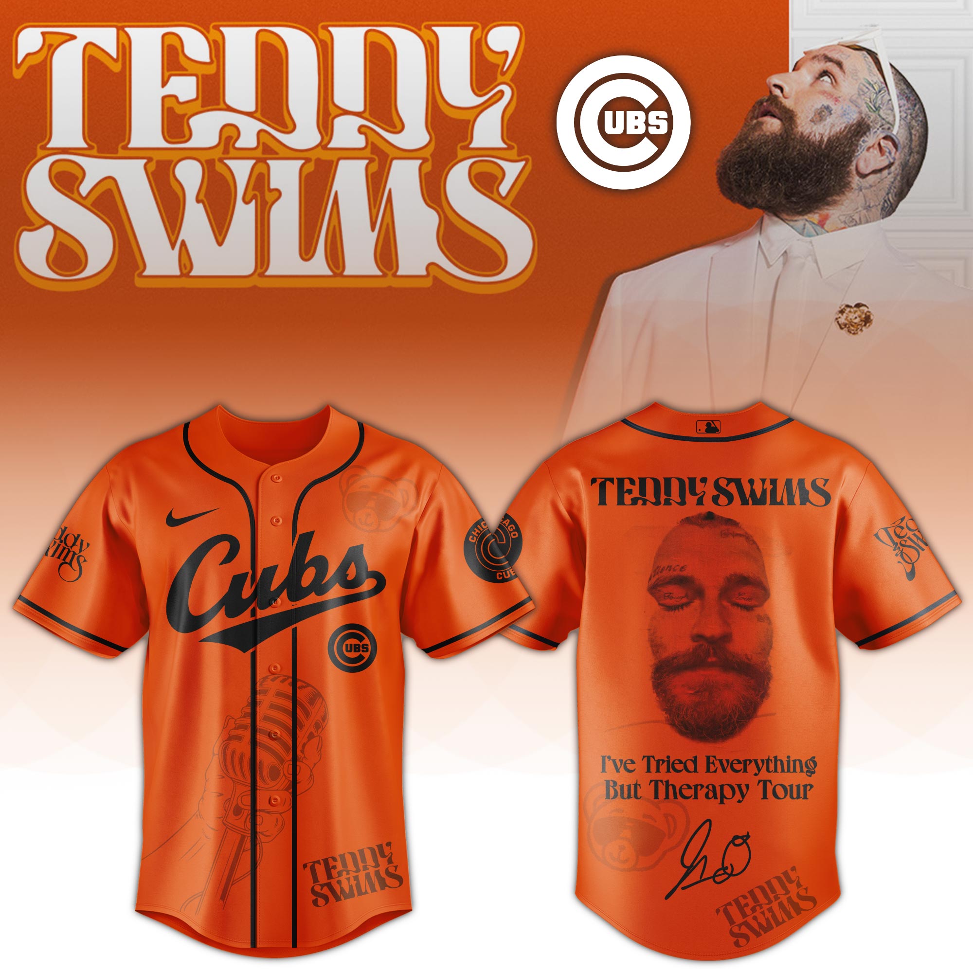 Jerseytrend Cincinnati Reds MLB x Teddy Swims Ive Tried Everything But Therapy Tour Personalized Baseball Jersey For Fans
