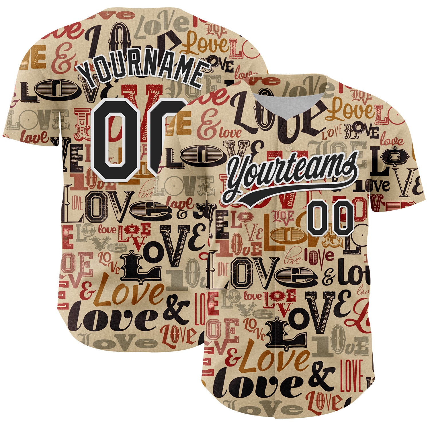 Mckenzieshoponline City Cream Black White 3D Love Valentine's Day Personalized Baseball Jersey For Fans