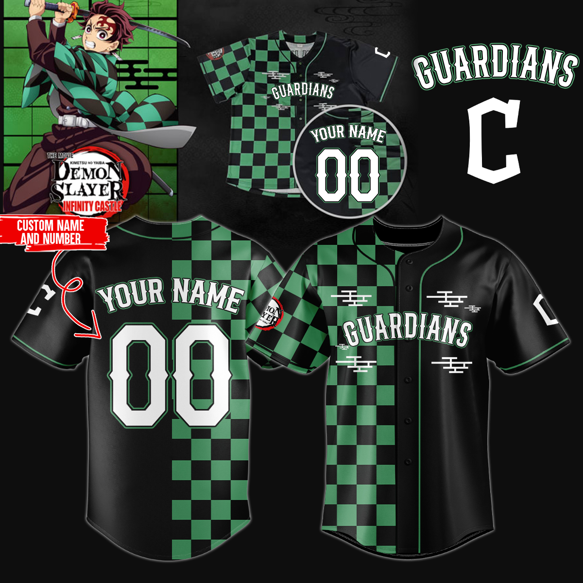 Mckenzieshoponline Cleveland Guardians MLB x Demon Slayer Personalized Baseball Jersey For Fans