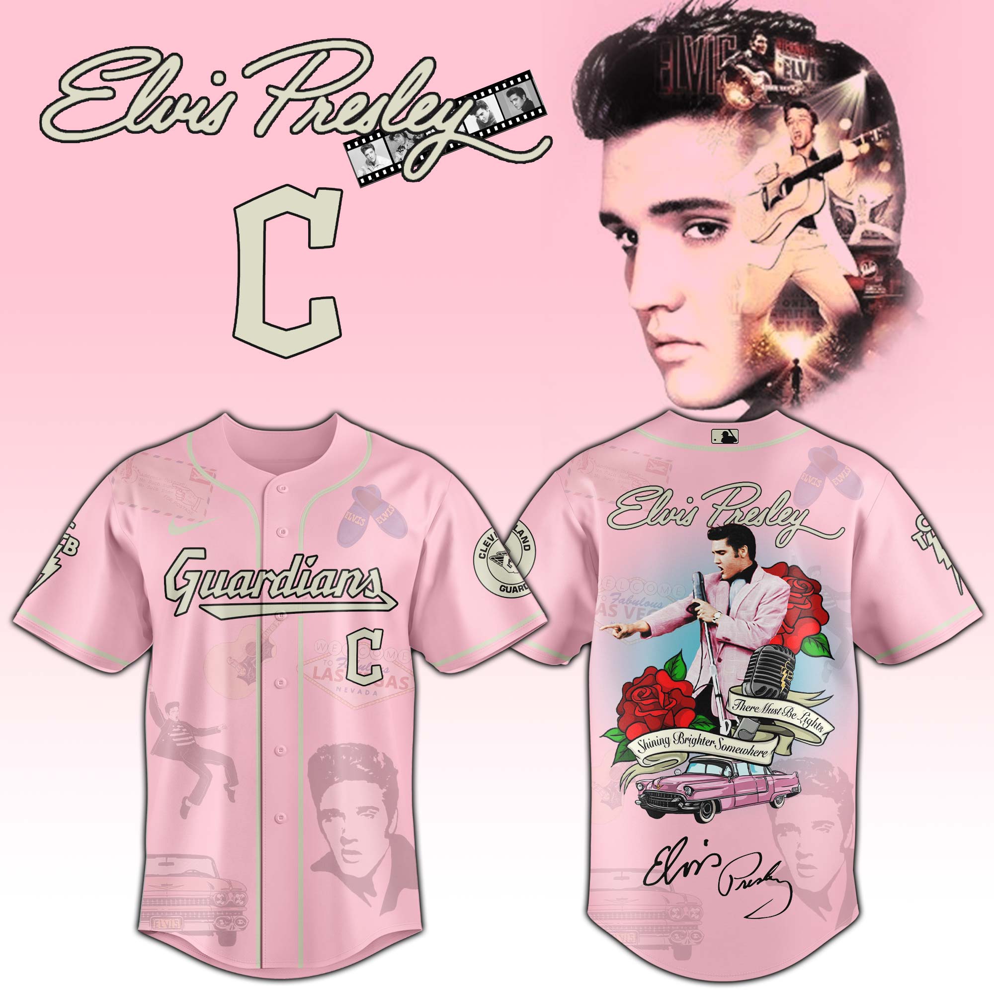 Jerseytrend Cleveland Guardians MLB x Elvis Presley Personalized Baseball Jersey For Fans