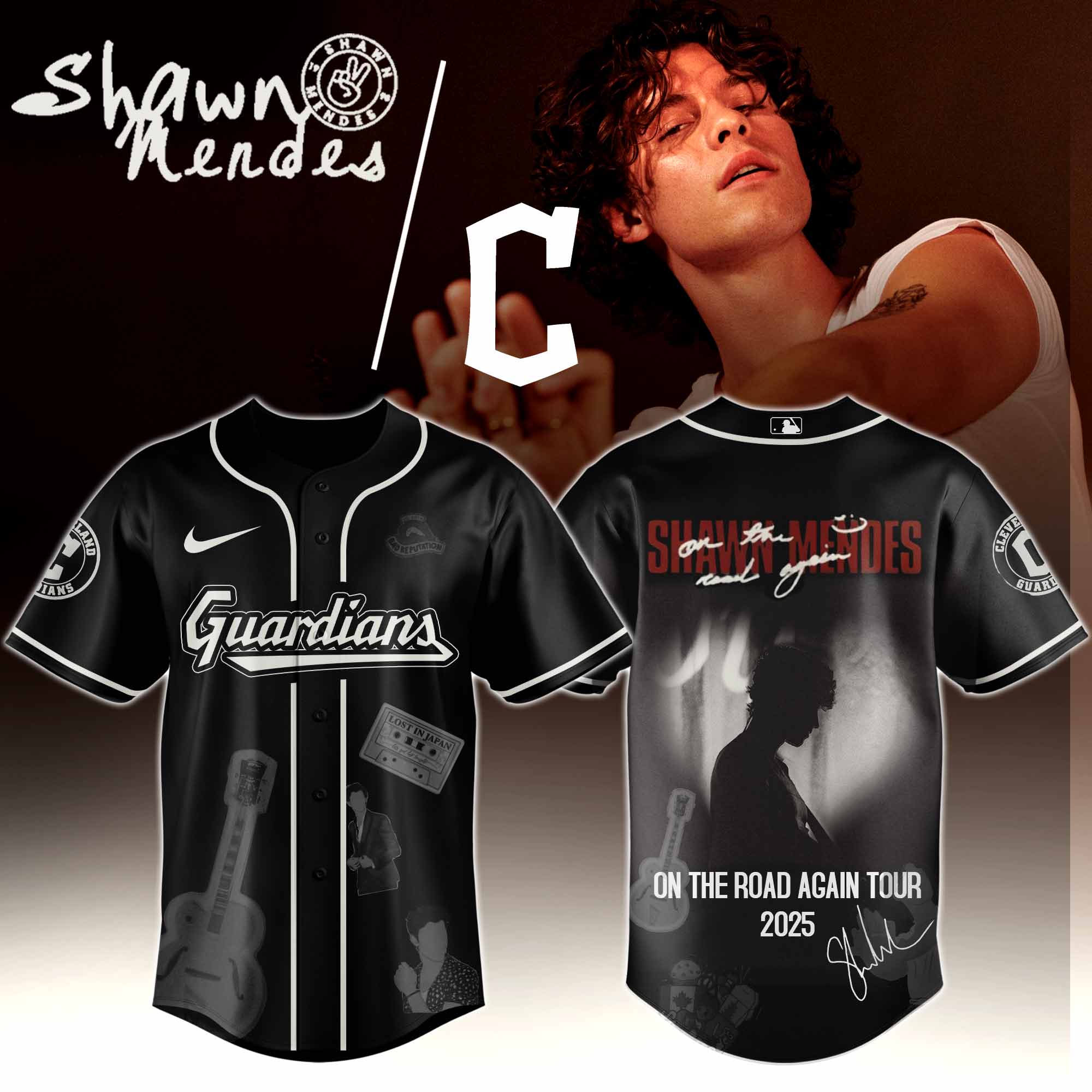 Jerseytrend Cleveland Guardians MLB x Shawn Mendes On The Road Again Tour Personalized Baseball Jersey For Fans