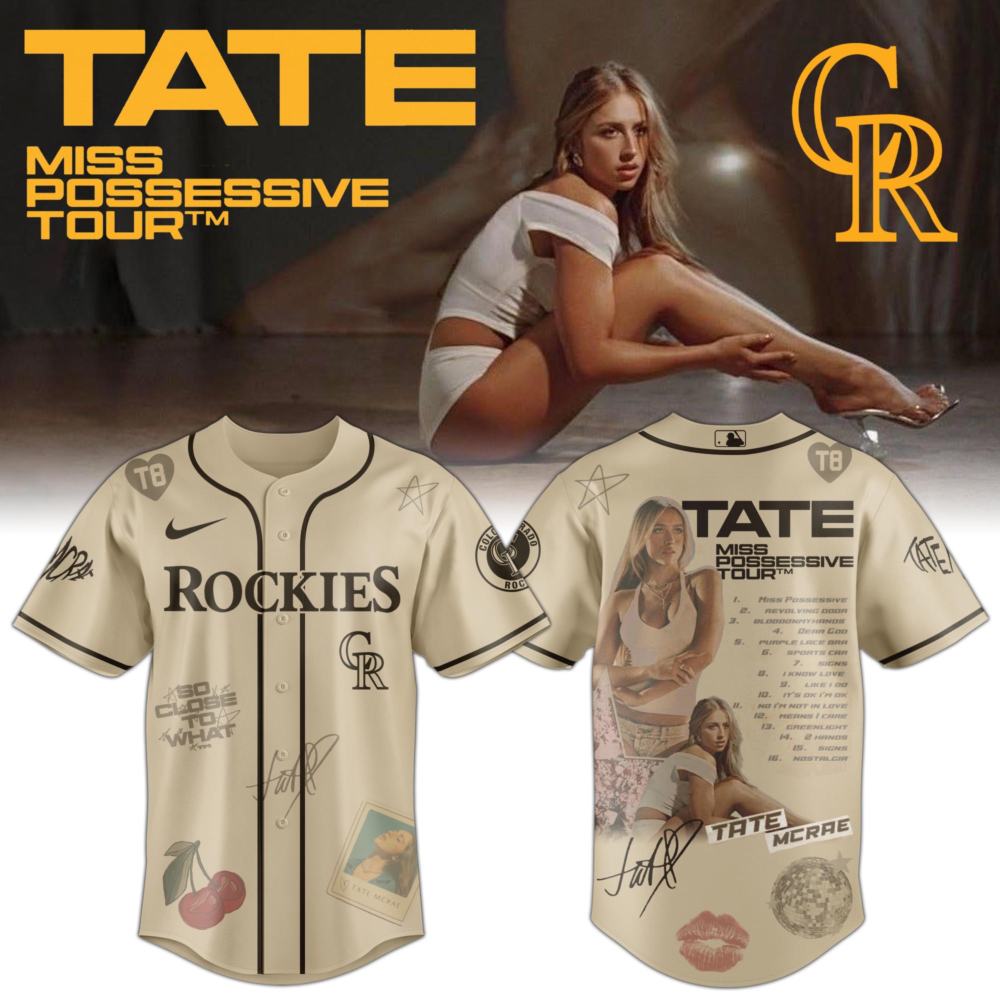 Jerseytrend Colorado Rockies MLB x Tate McRae Miss Possessive Tour Personalized Baseball Jersey For Fans