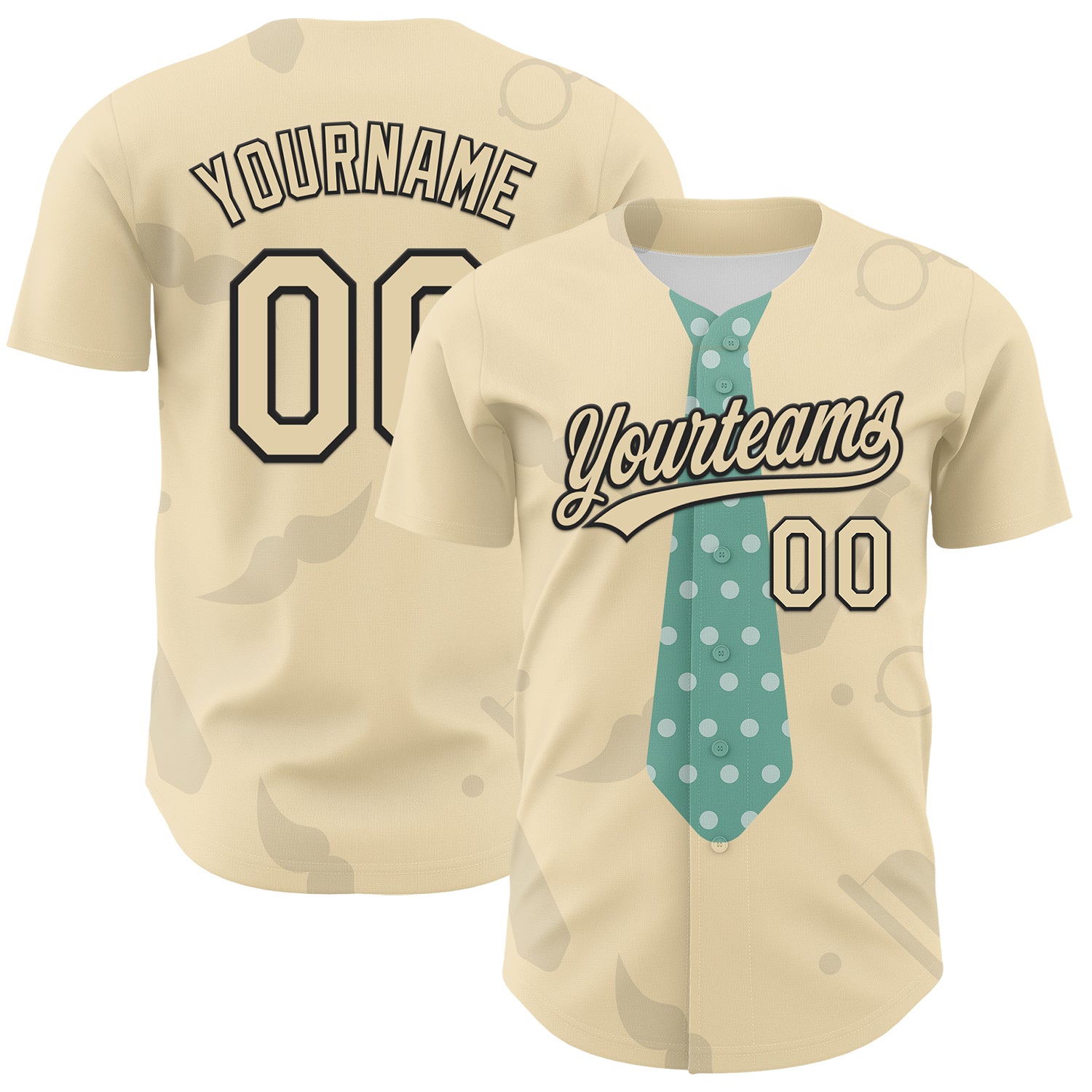 Jerseytrend Cream Black 3D Pattern Design Father's Day Tie Personalized Baseball Jersey For Fans