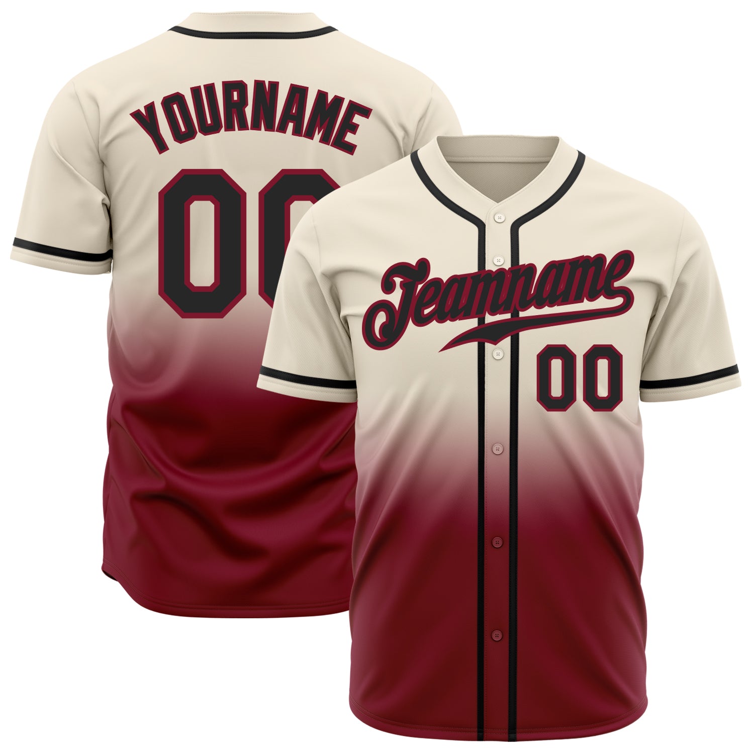 Mckenzieshoponline Cream Black Crimson Fade Fashion Personalized Baseball Jersey For Fans