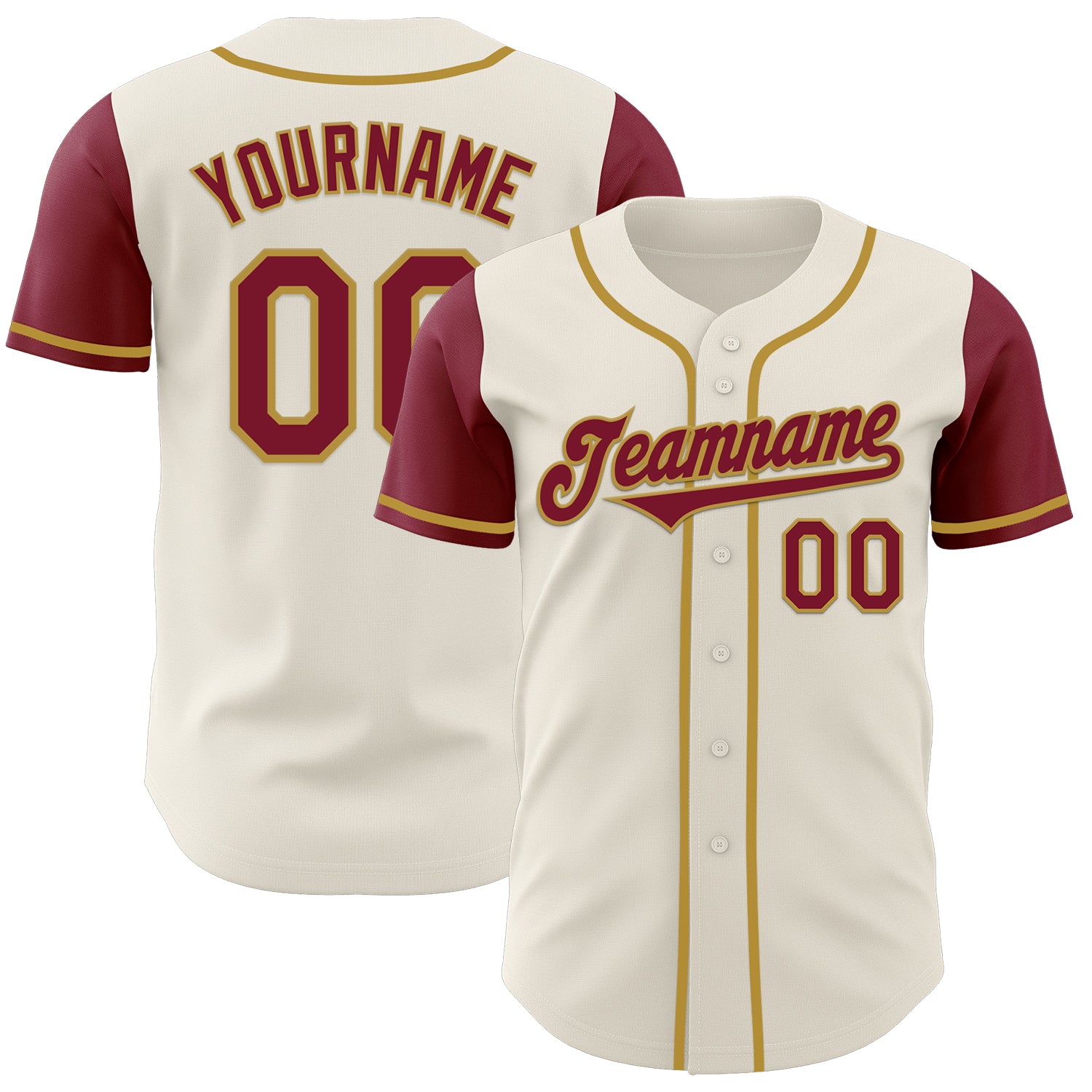 Jerseytrend Cream Crimson Old Gold Two Tone Personalized Baseball Jersey For Fans