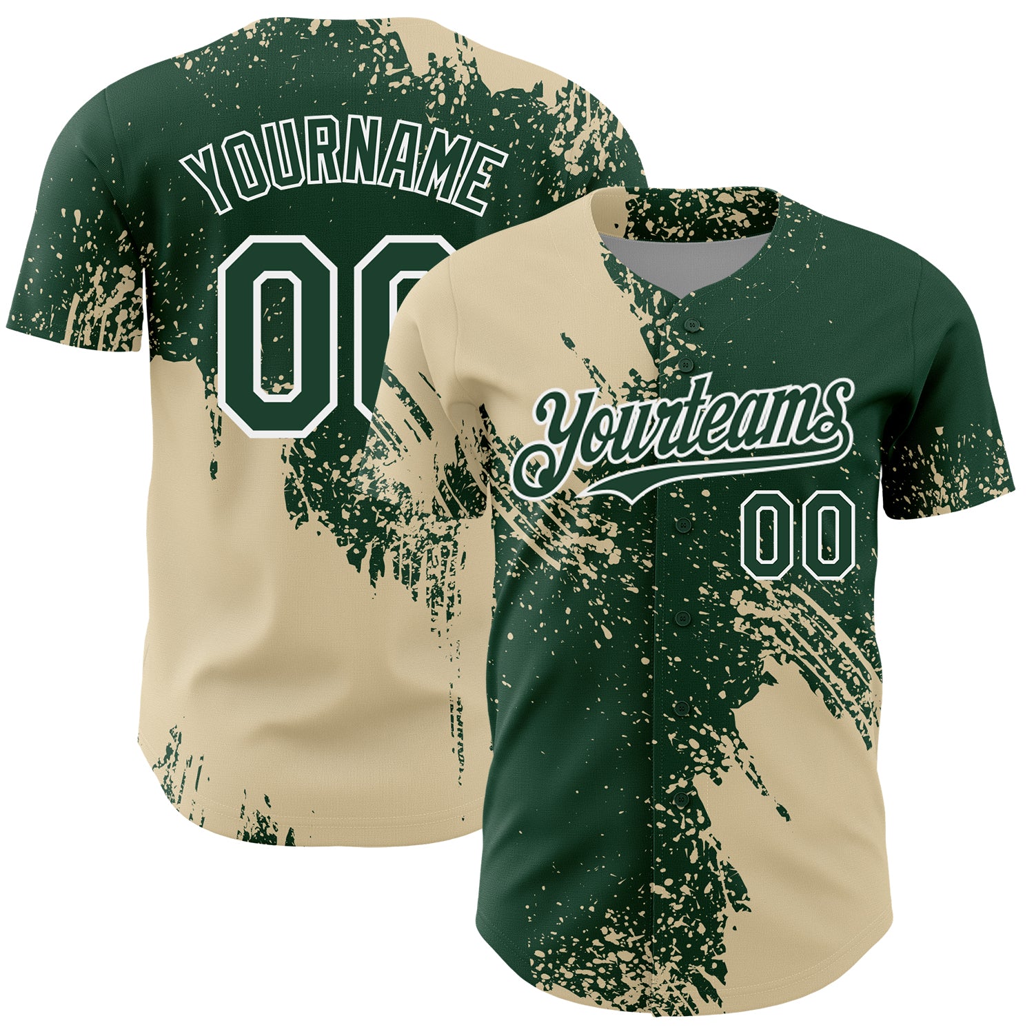 Mckenzieshoponline Cream Green White 3D Pattern Design Abstract Brush Stroke Personalized Baseball Jersey For Fans
