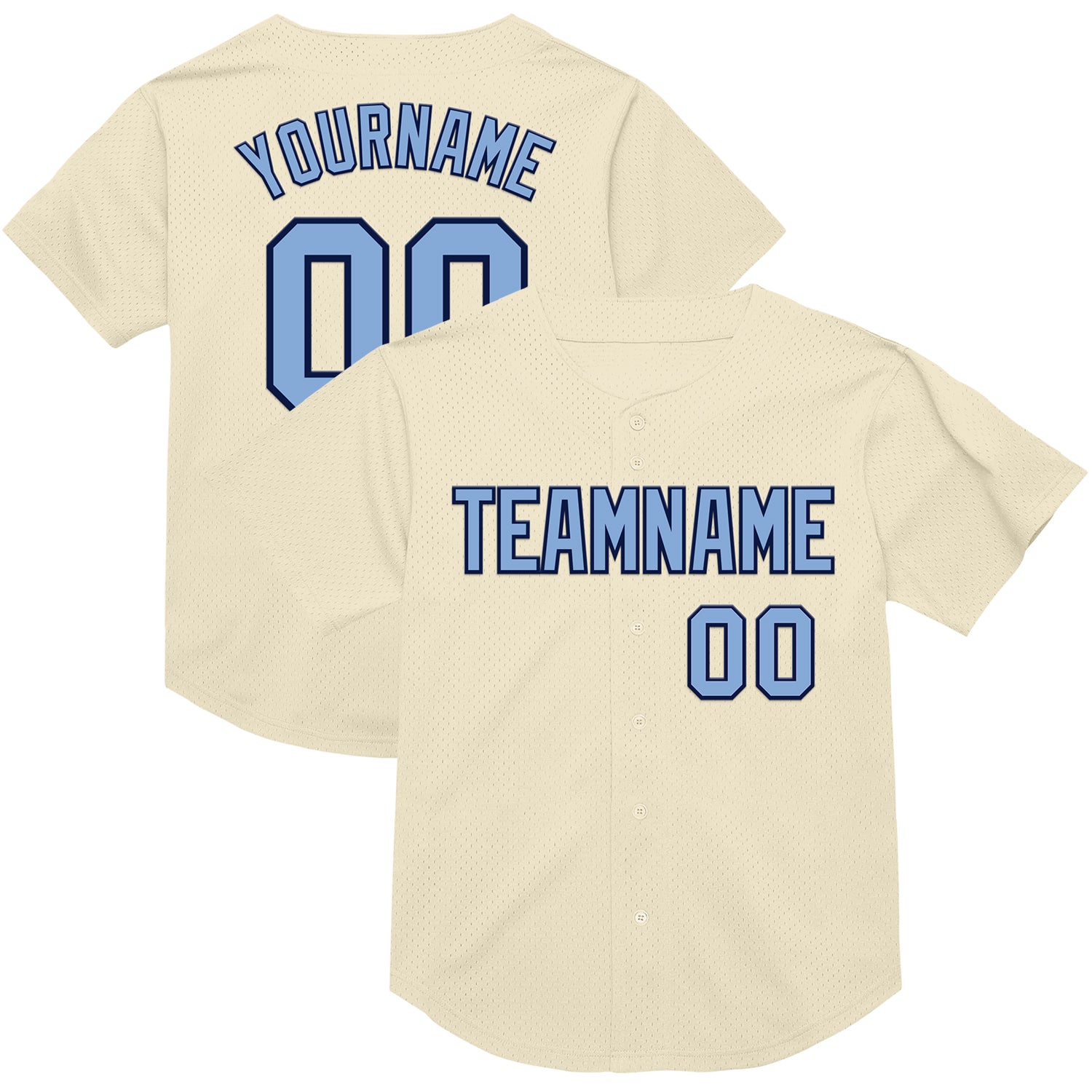 Mckenzieshoponline Cream Light Blue Navy Mesh Throwback Personalized Baseball Jersey For Fans