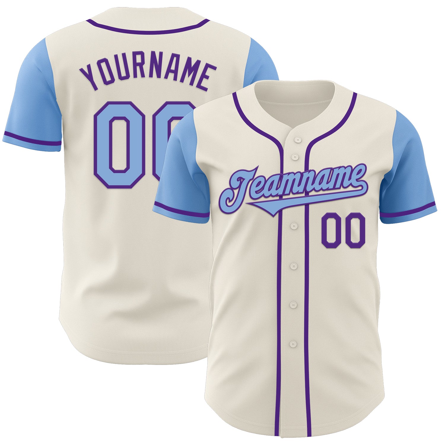 Jerseytrend Cream Light Blue Purple Two Tone Personalized Baseball Jersey For Fans
