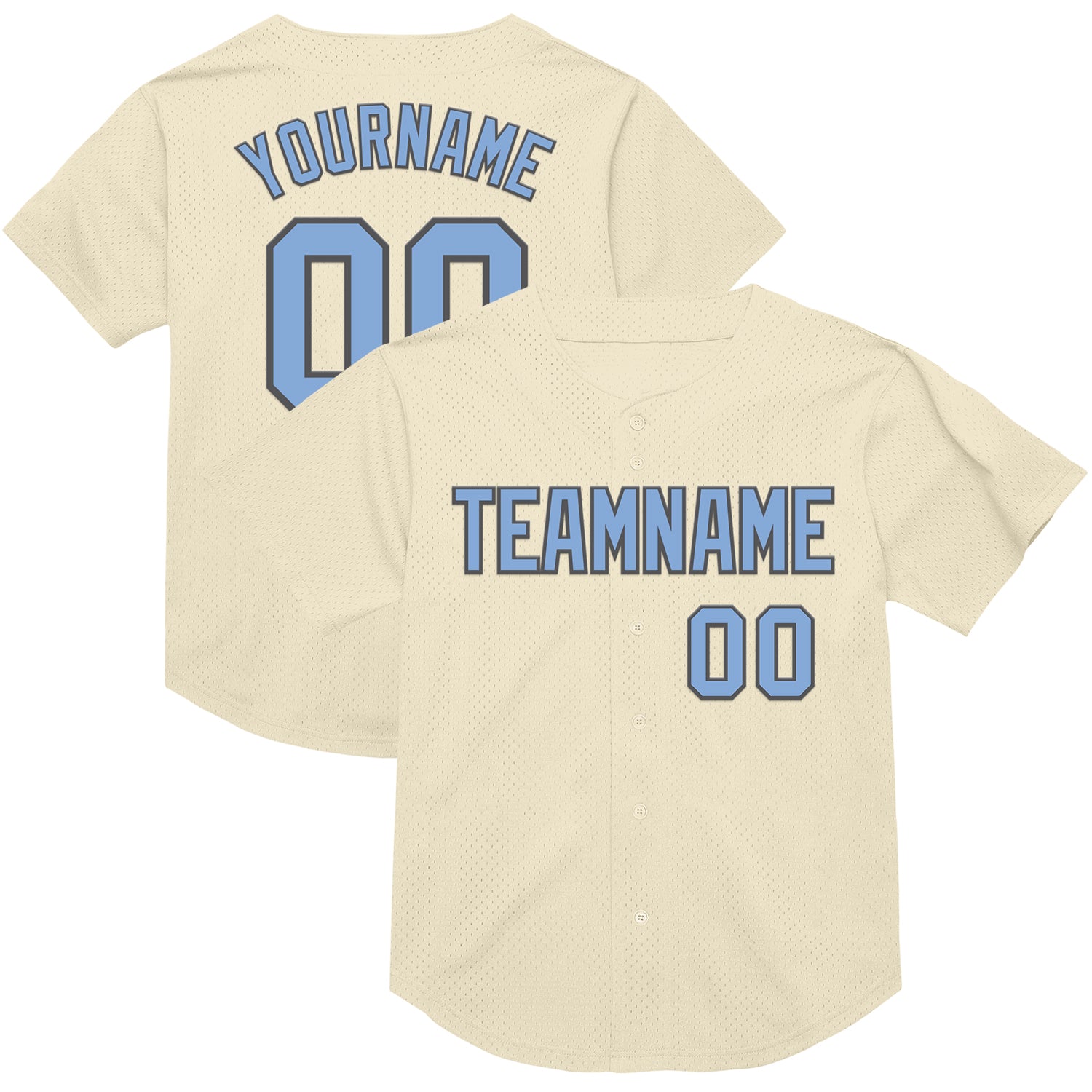 Mckenzieshoponline Cream Light Blue Steel Gray Mesh Throwback Personalized Baseball Jersey For Fans