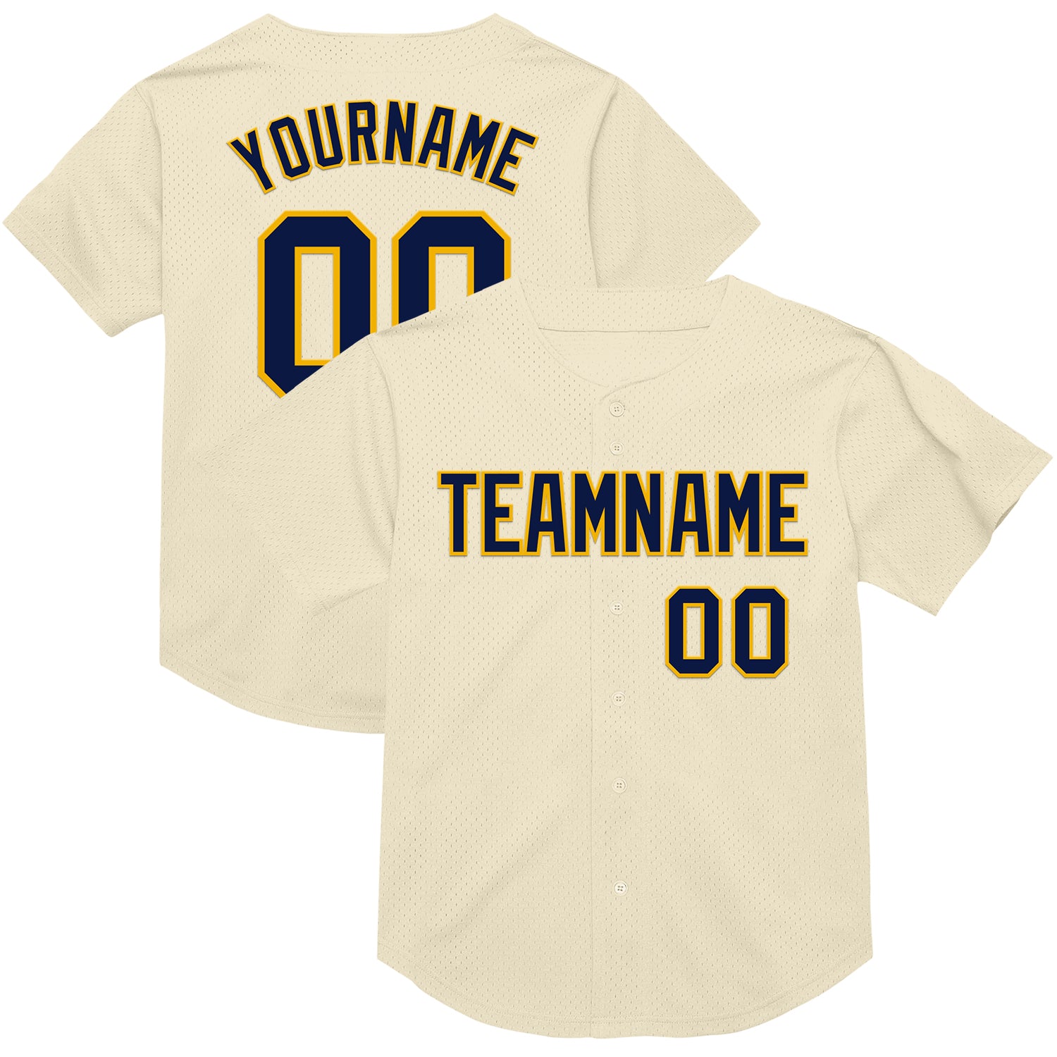 Mckenzieshoponline Cream Navy Gold Mesh Throwback Personalized Baseball Jersey For Fans