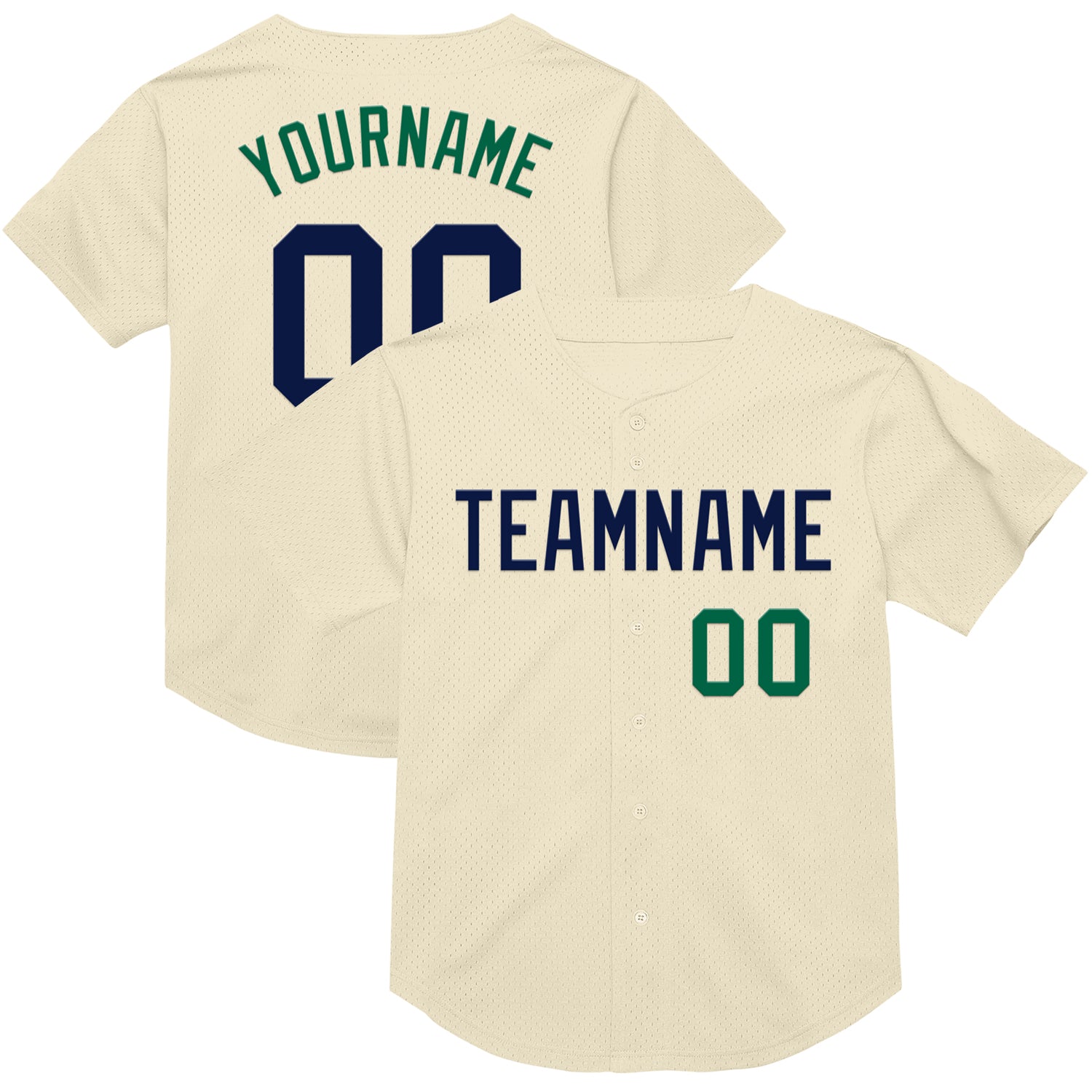 Mckenzieshoponline Cream Navy Kelly Green Mesh Throwback Personalized Baseball Jersey For Fans
