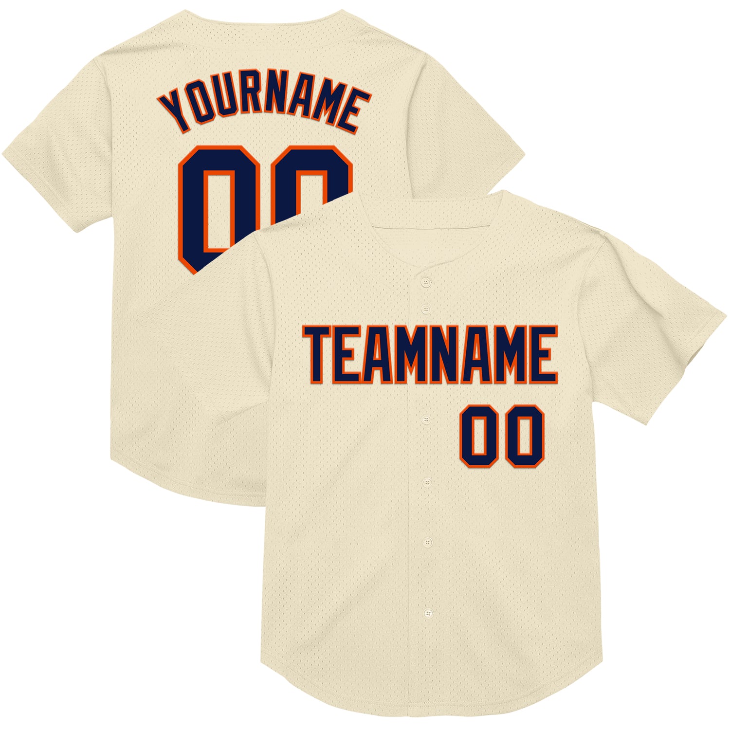 Mckenzieshoponline Cream Navy Orange Mesh Throwback Personalized Baseball Jersey For Fans