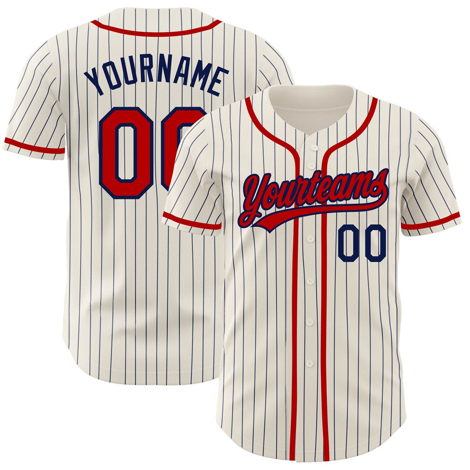 Jerseytrend Cream Navy Pinstripe Red Personalized Baseball Jersey For Fans