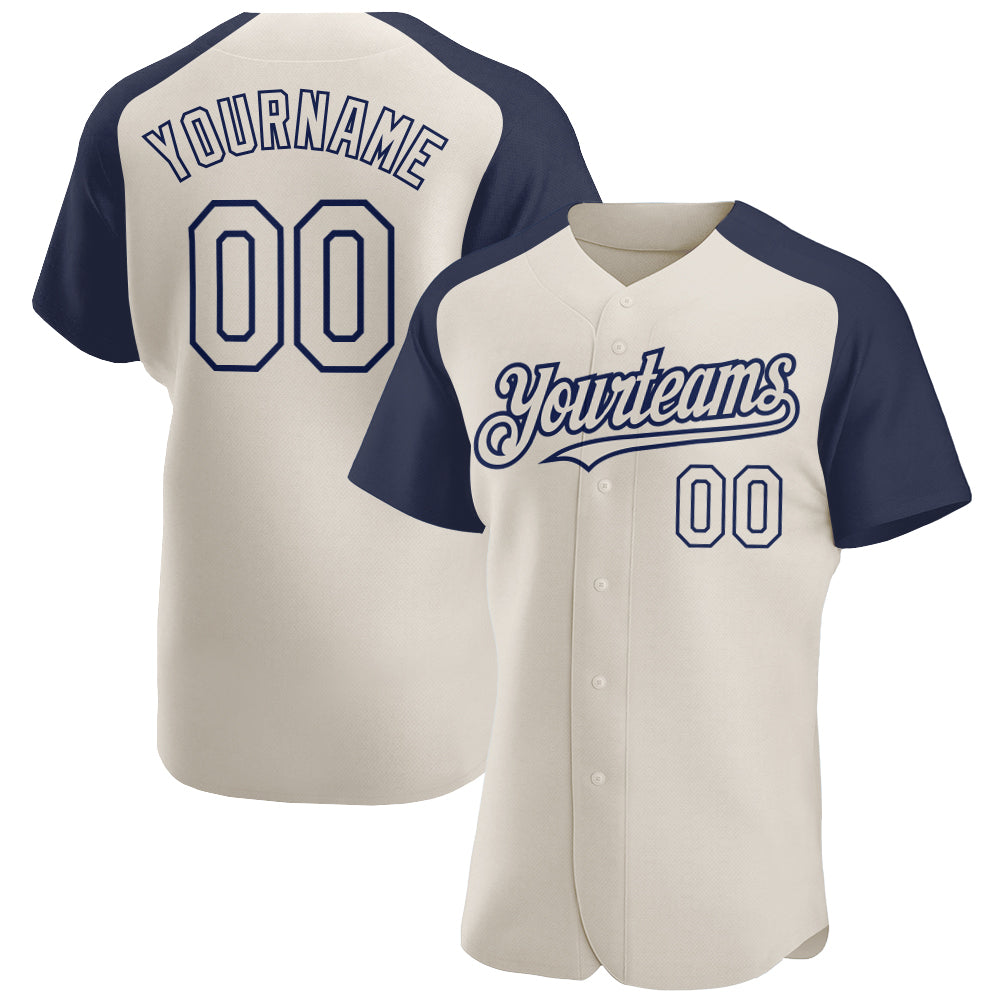 Jerseytrend Cream Navy Raglan Sleeves Personalized Baseball Jersey For Fans
