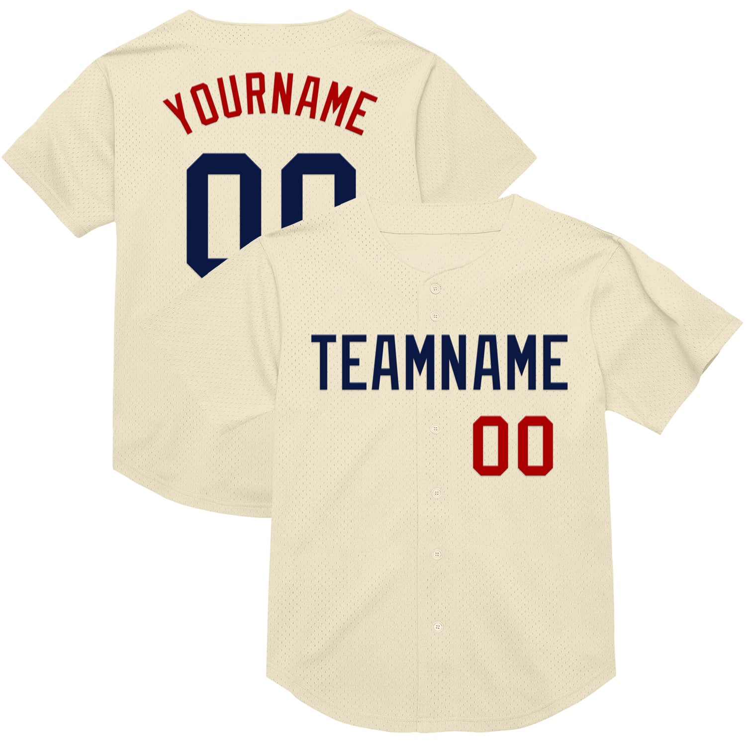 Mckenzieshoponline Cream Navy Red Mesh Throwback Personalized Baseball Jersey For Fans