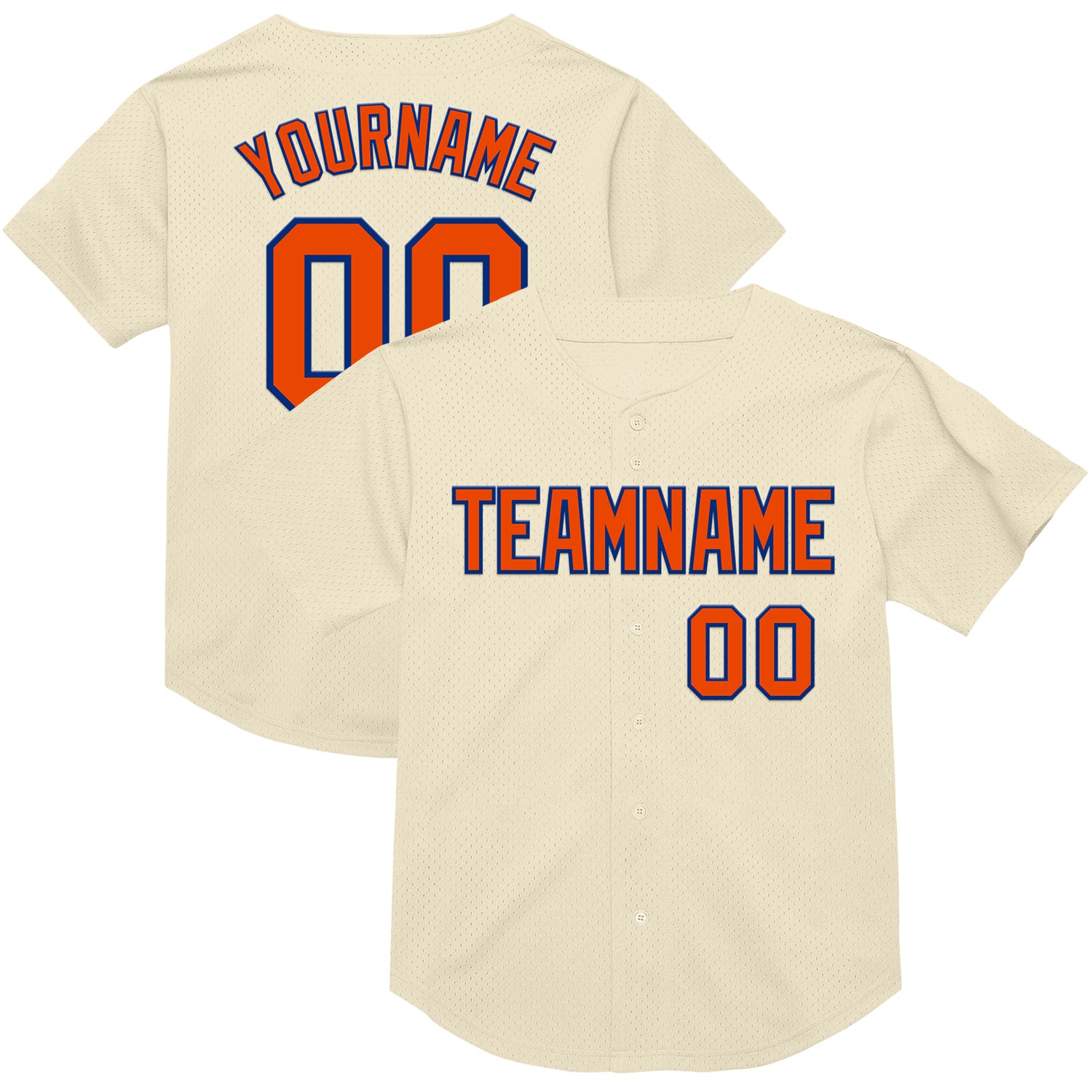 Mckenzieshoponline Cream Orange Royal Mesh Throwback Personalized Baseball Jersey For Fans