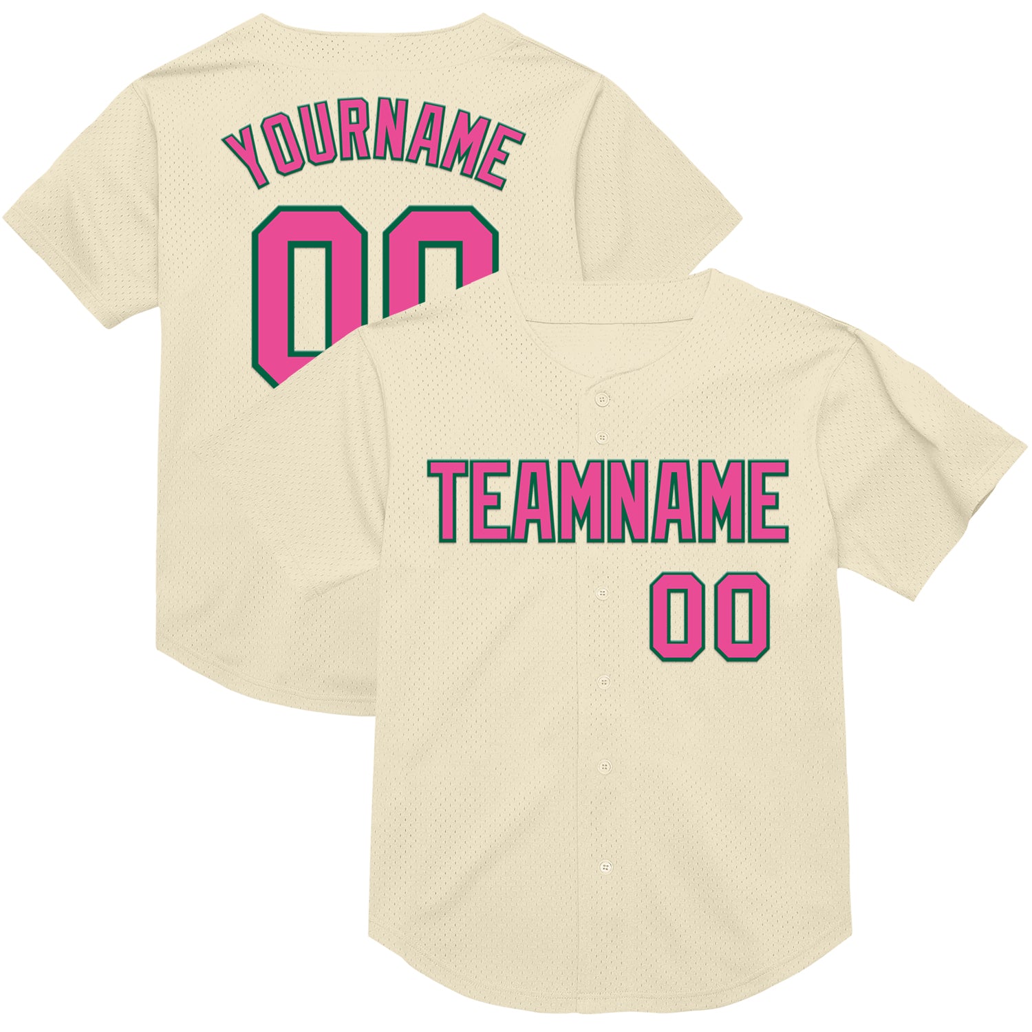 Mckenzieshoponline Cream Pink Kelly Green Mesh Throwback Personalized Baseball Jersey For Fans