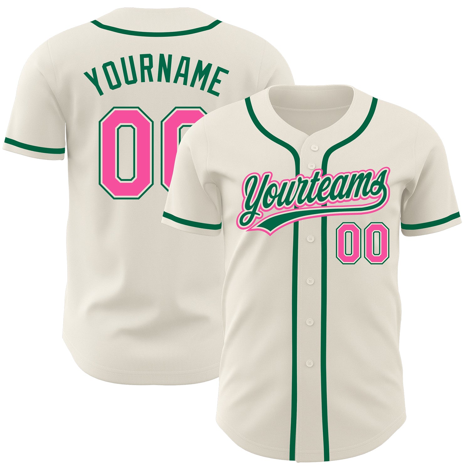 Jerseytrend Cream Pink Kelly Green Personalized Baseball Jersey For Fans
