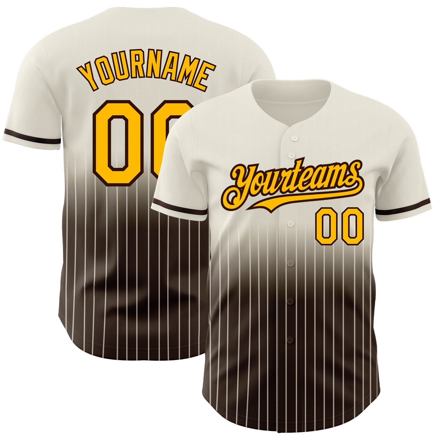 Jerseytrend Cream Pinstripe Gold Brown Fade Fashion Personalized Baseball Jersey For Fans