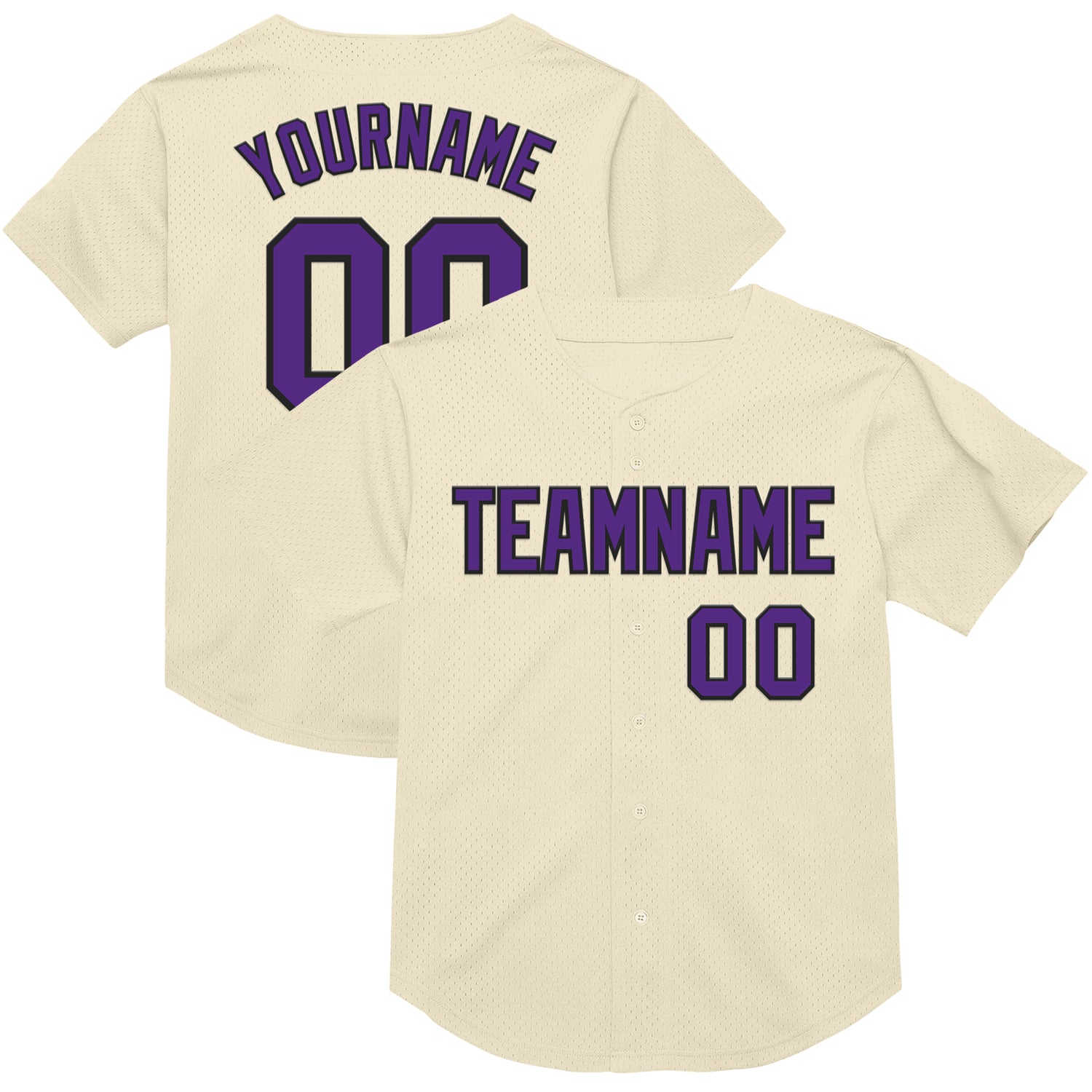 Mckenzieshoponline Cream Purple Black Mesh Throwback Personalized Baseball Jersey For Fans