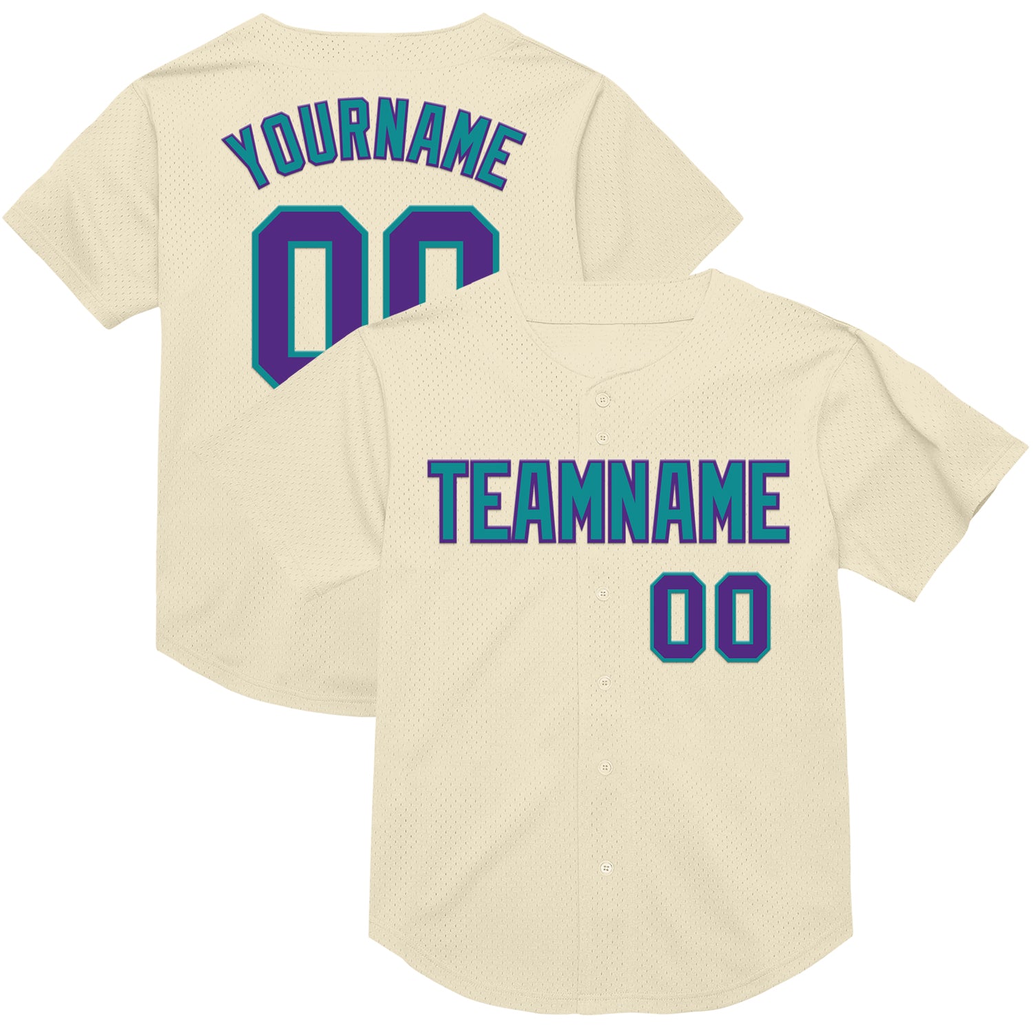 Mckenzieshoponline Cream Purple Teal Mesh Throwback Personalized Baseball Jersey For Fans