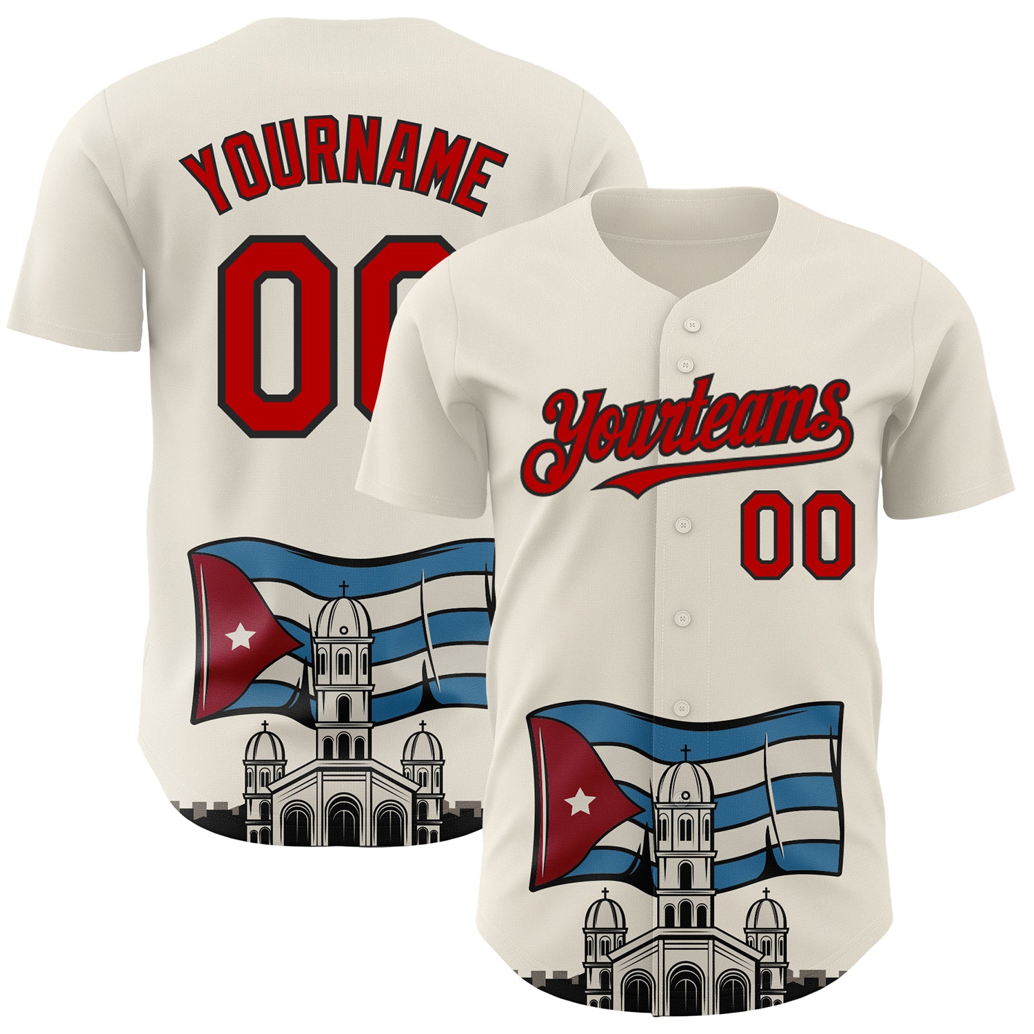 Mckenzieshoponline Cream Red Black 3D Cuba Santiago Cuban Flag Personalized Baseball Jersey For Fans