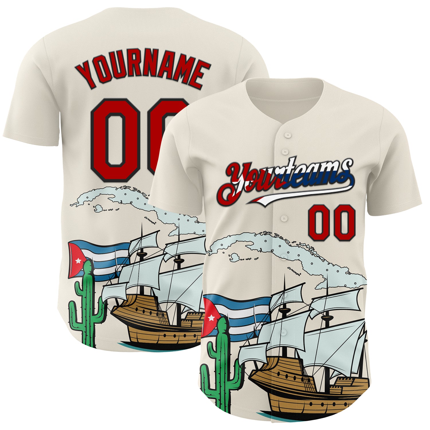 Mckenzieshoponline Cream Red Black Cuban Flag 3D Cuba Personalized Baseball Jersey For Fans