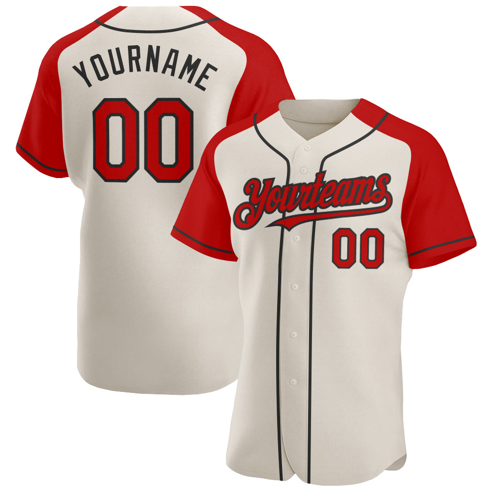 Jerseytrend Cream Red Black Raglan Sleeves Personalized Baseball Jersey For Fans