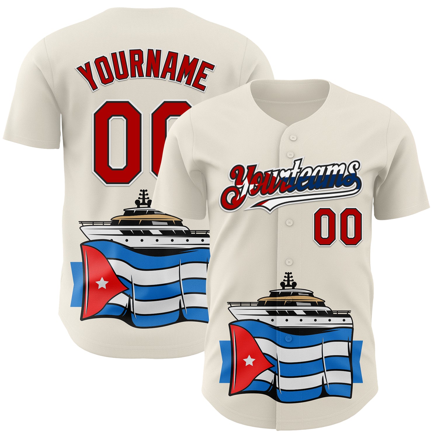 Mckenzieshoponline Cream Red Black White Cuban Flag 3D Cuba Personalized Baseball Jersey For Fans