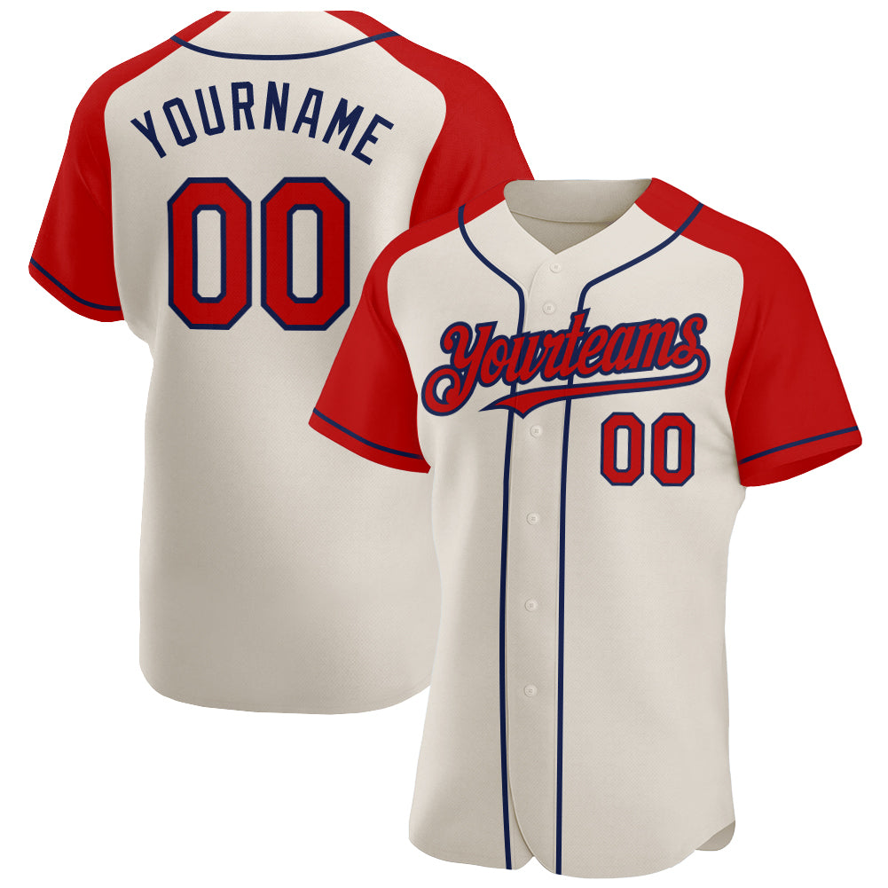 Jerseytrend Cream Red Navy Raglan Sleeves Personalized Baseball Jersey For Fans