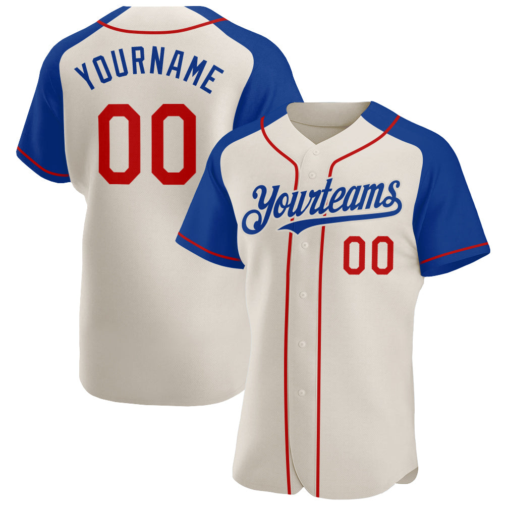 Jerseytrend Cream Red Royal Raglan Sleeves Personalized Baseball Jersey For Fans