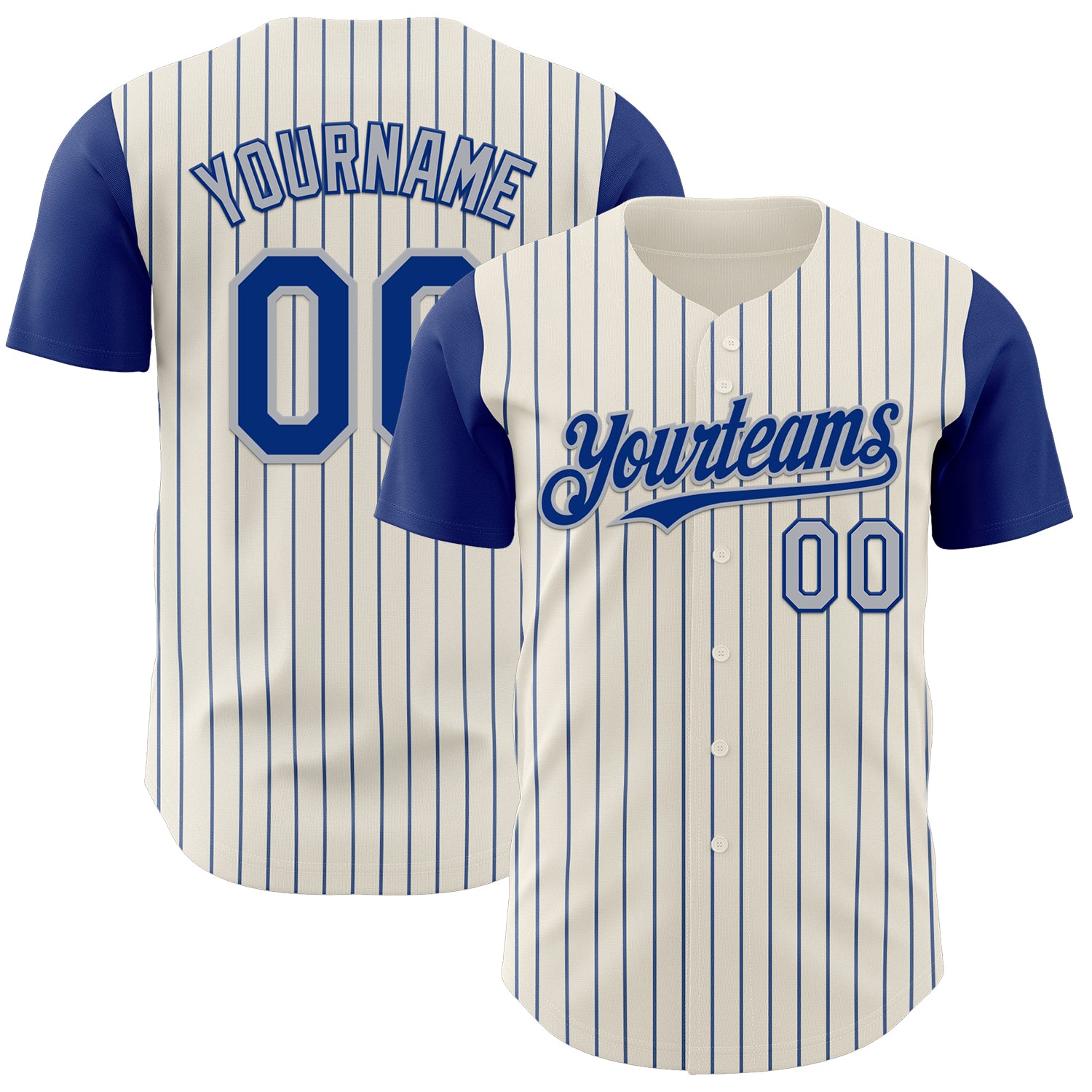Jerseytrend Cream Royal Pinstripe Gray Two Tone Personalized Baseball Jersey For Fans