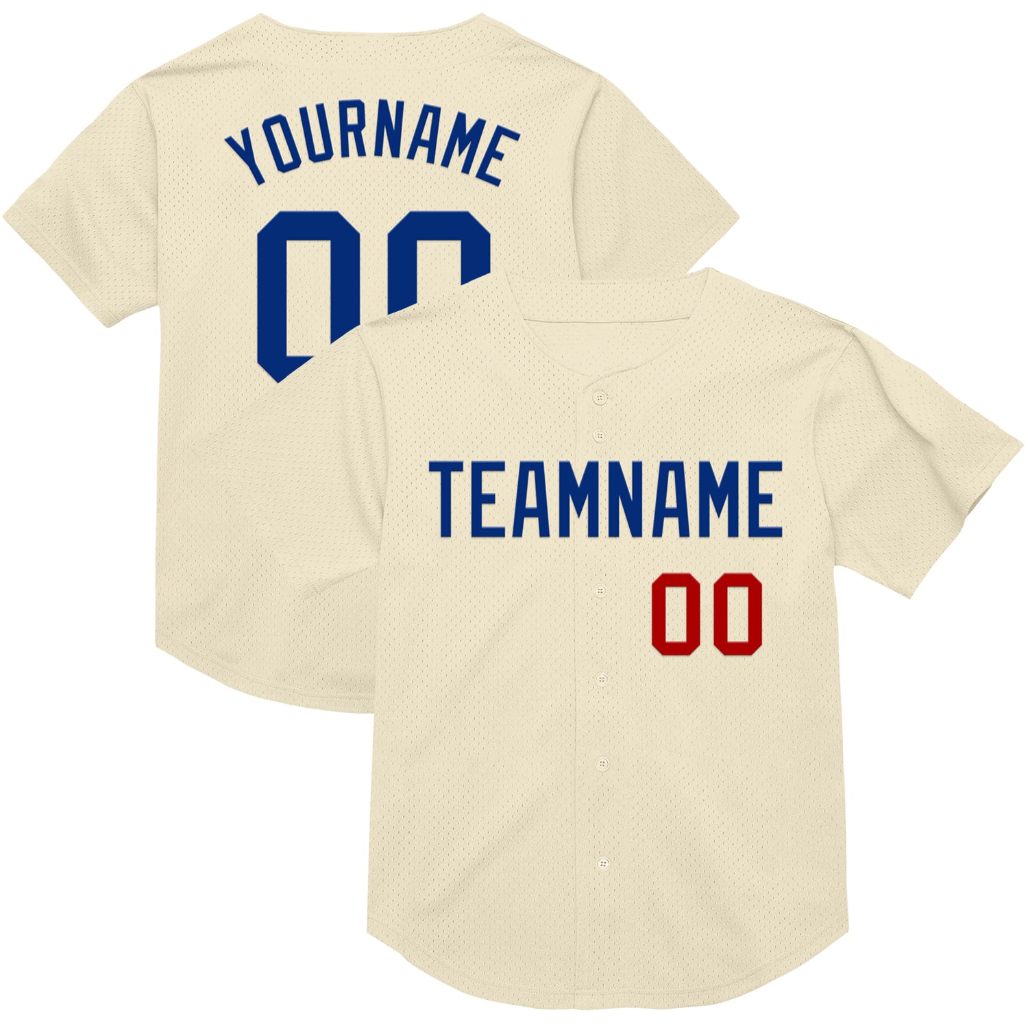 Mckenzieshoponline Cream Royal Red Mesh Throwback Personalized Baseball Jersey For Fans