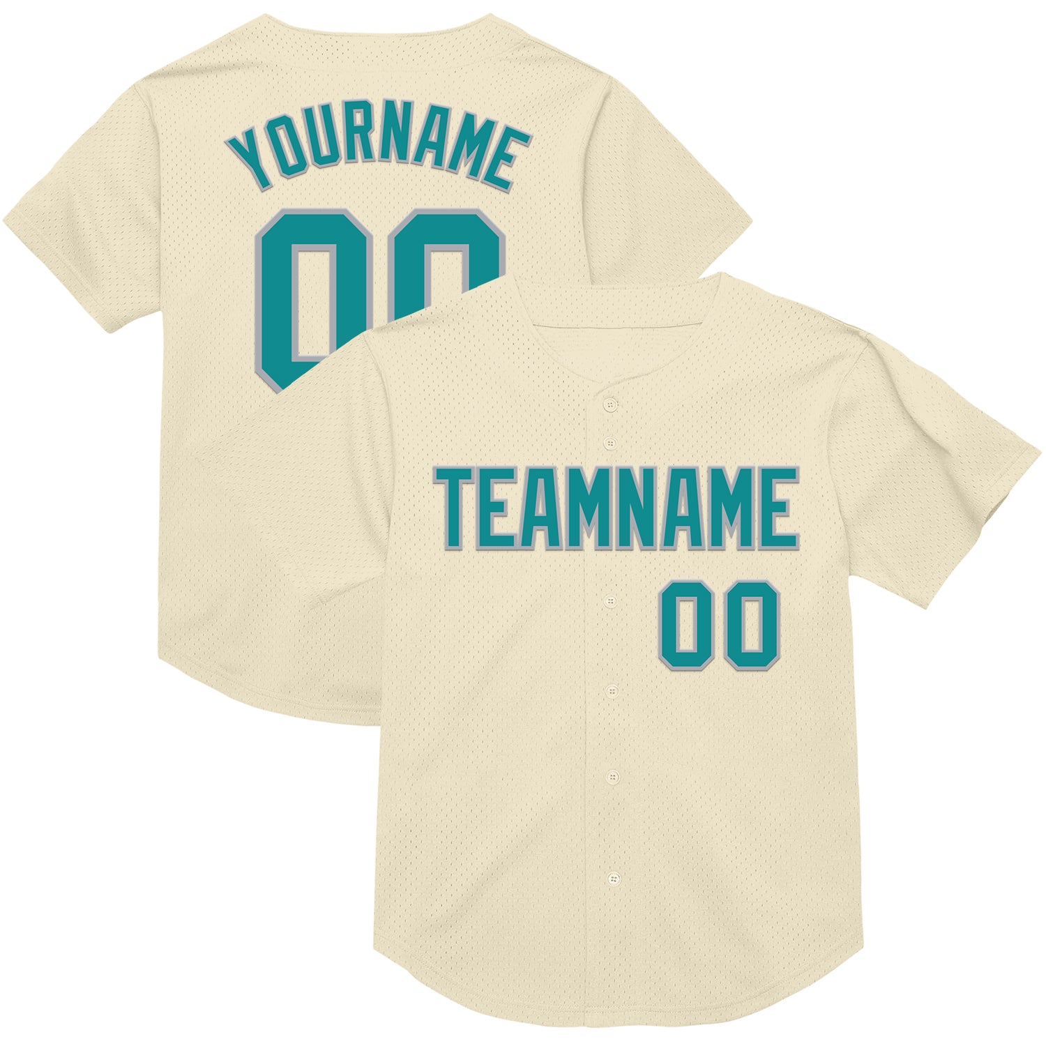 Mckenzieshoponline Cream Teal Gray Mesh Throwback Personalized Baseball Jersey For Fans