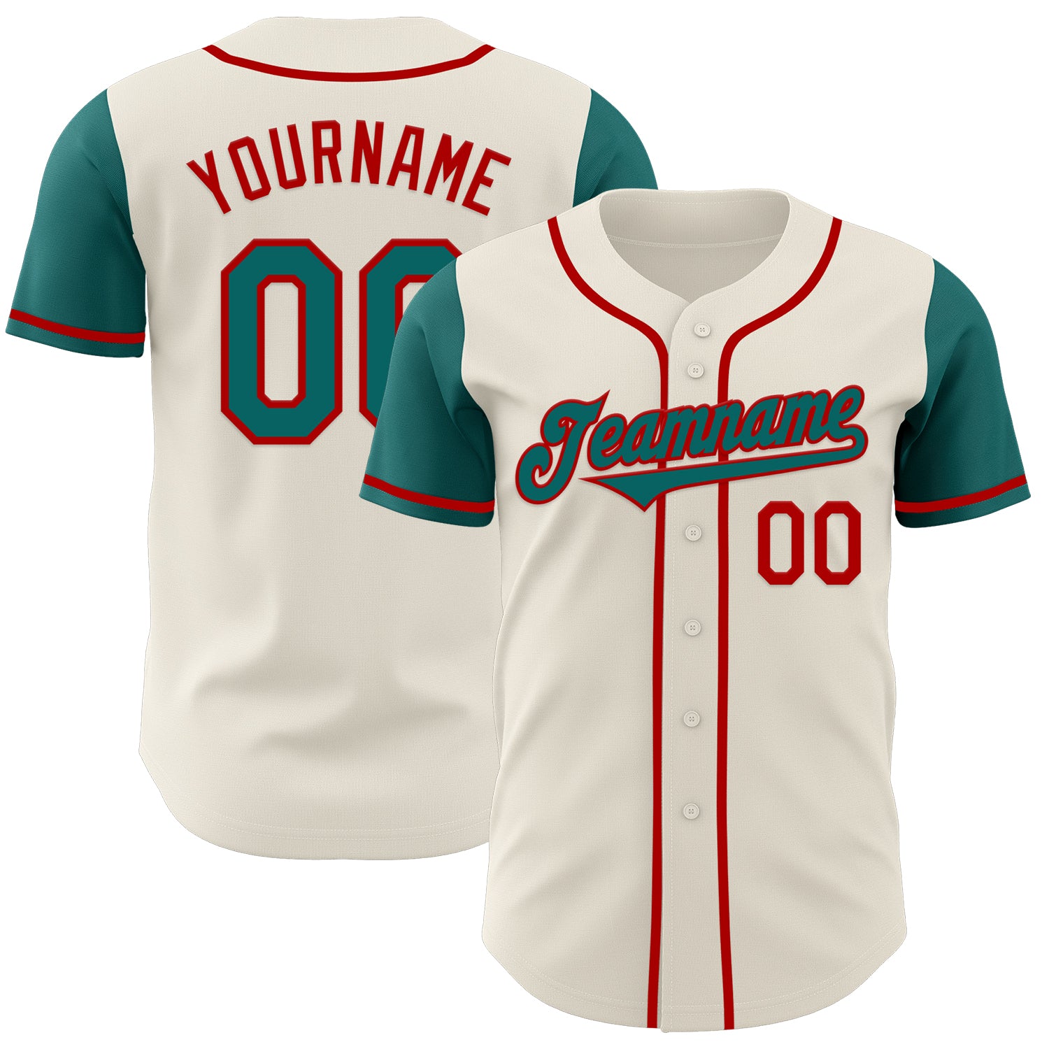 Jerseytrend Cream Teal Red Two Tone Personalized Baseball Jersey For Fans
