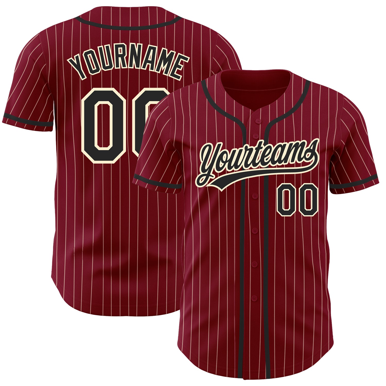 Jerseytrend Crimson Cream Pinstripe Black Personalized Baseball Jersey For Fans