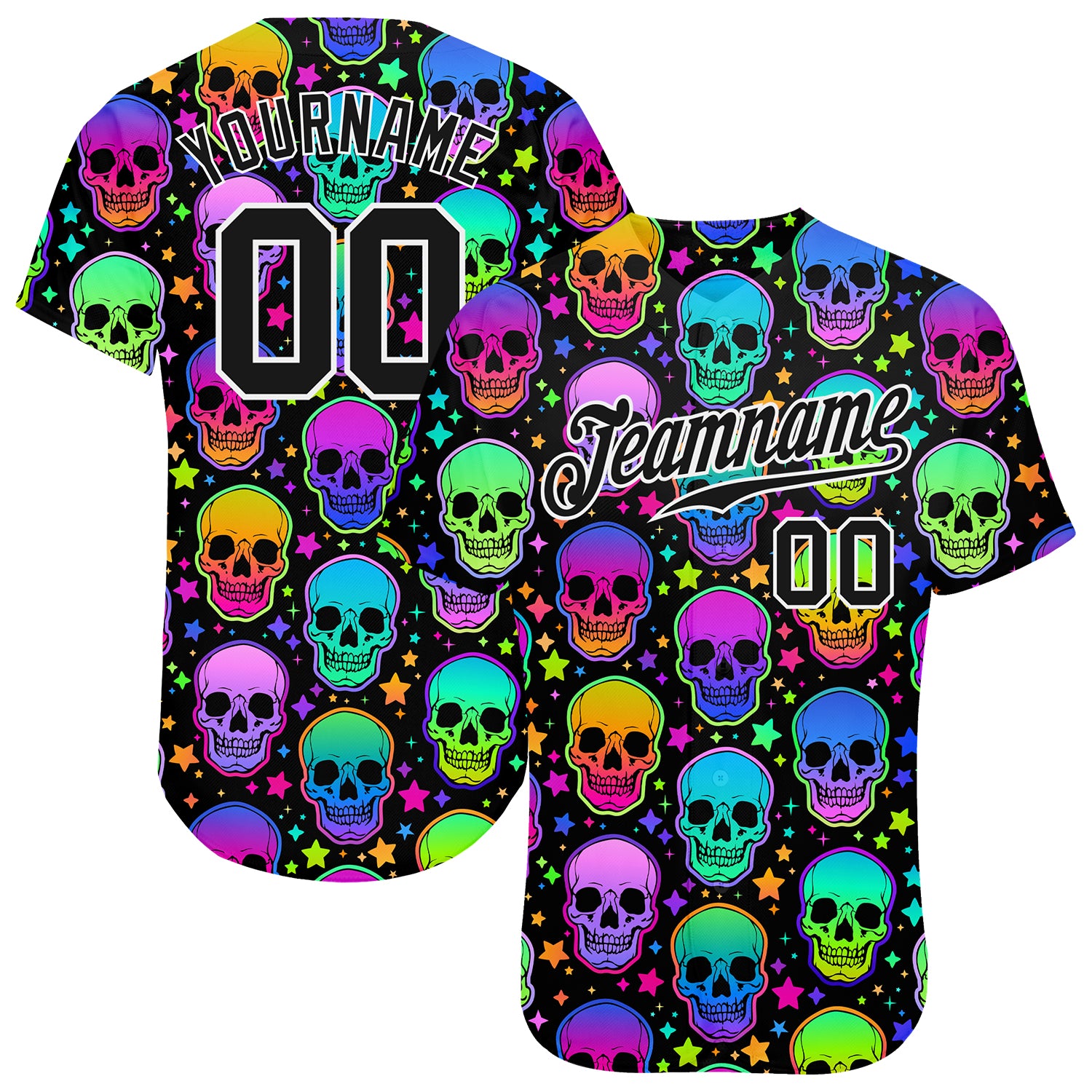 Jerseytrend Custom 3D Pattern Bright Multicolored Halloween Skulls Authentic Baseball Jersey For Fans