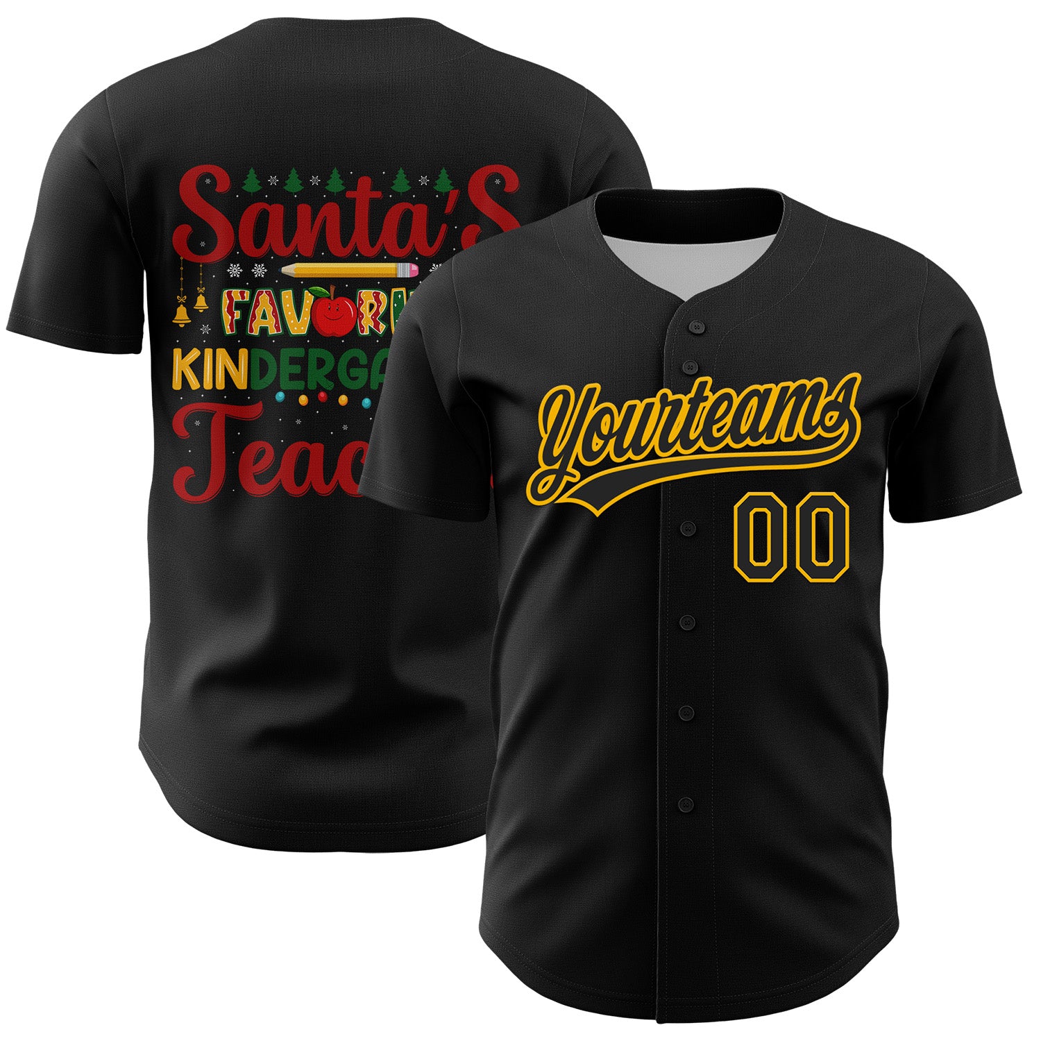 Jerseytrend Custom Black Gold Kelly Green-Red 3D Funny Christmas Authentic Personalized Baseball Jersey For Fans
