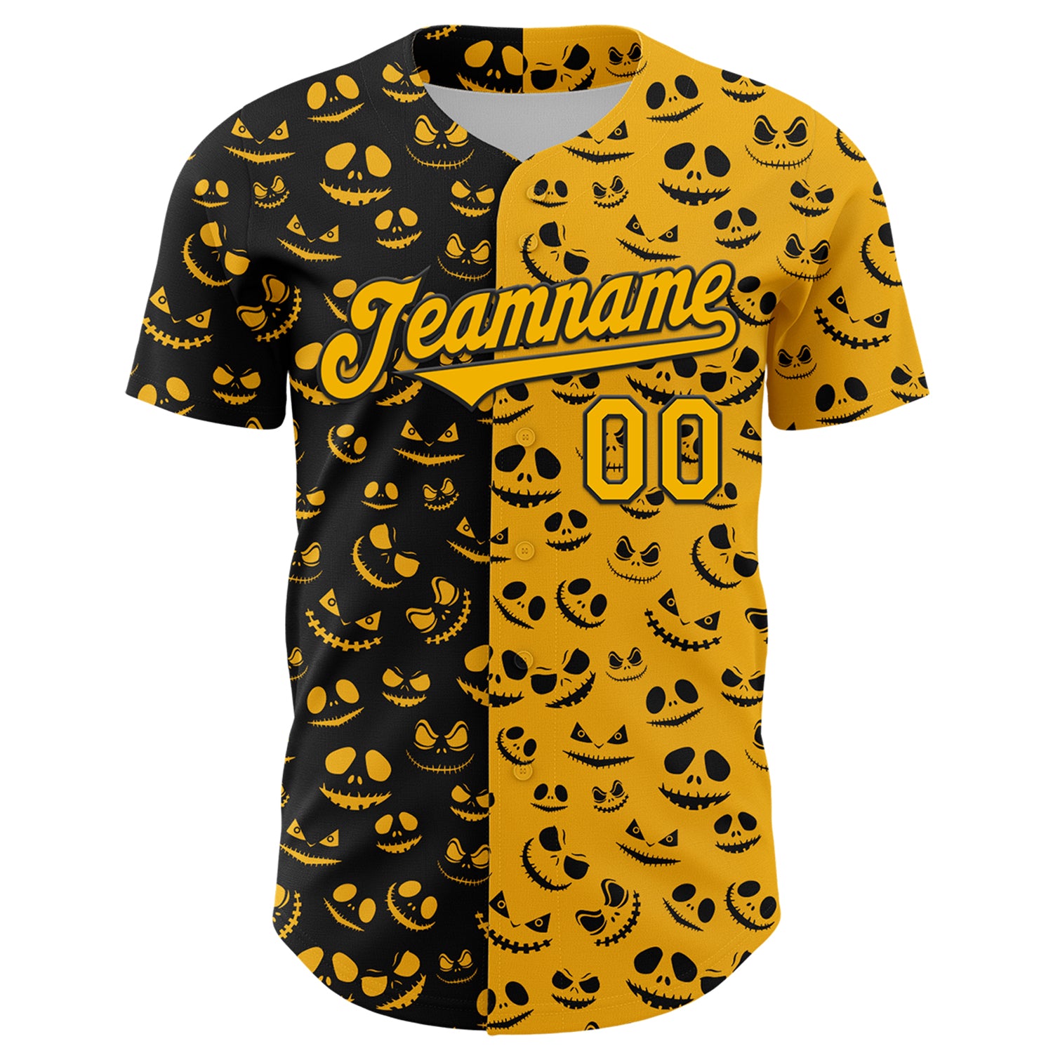 Jerseytrend Custom Gold Black 3D Pattern Design Rave Halloween Pumpkin Authentic Baseball Jersey For Fans - Image 2