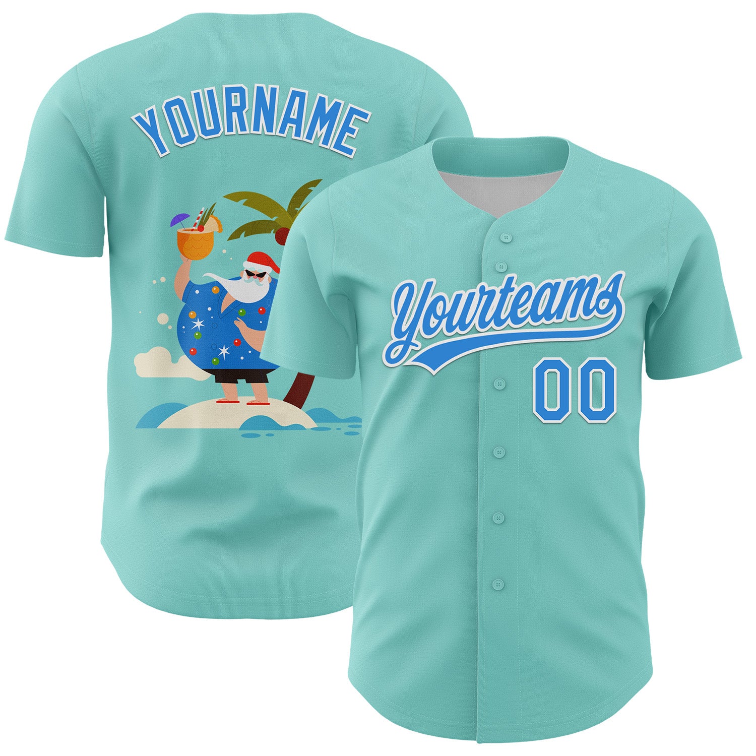 Jerseytrend Custom Ice Blue Electric Blue-White 3D Funny Christmas Authentic Personalized Baseball Jersey For Fans