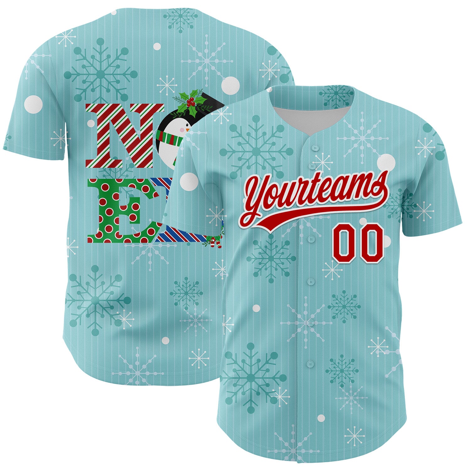 Jerseytrend Custom Ice Blue Red-Kelly Green 3D Funny Christmas Authentic Personalized Baseball Jersey For Fans