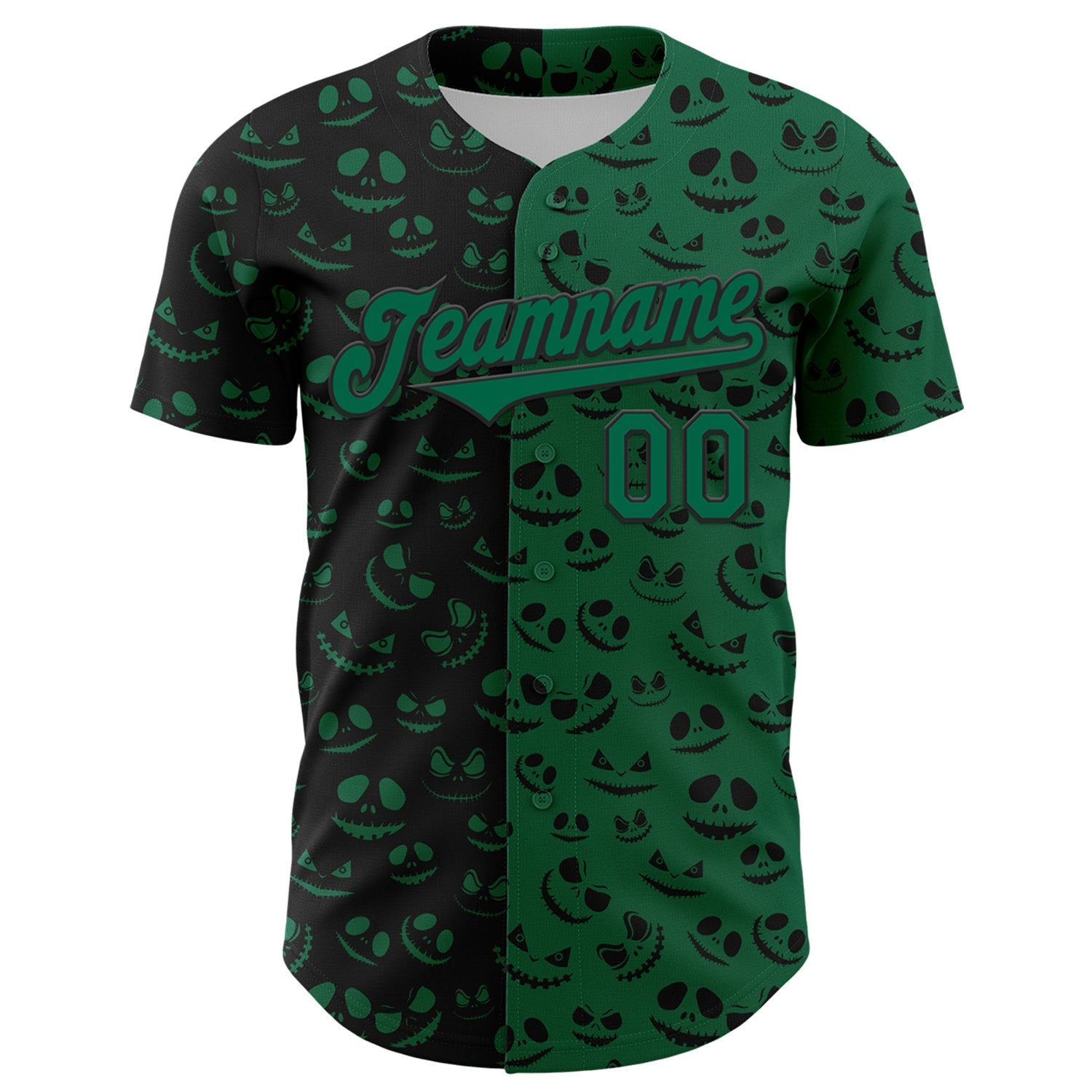 Jerseytrend Custom Kelly Green Black 3D Pattern Design Rave Halloween Pumpkin Authentic Baseball Jersey For Fans - Image 2