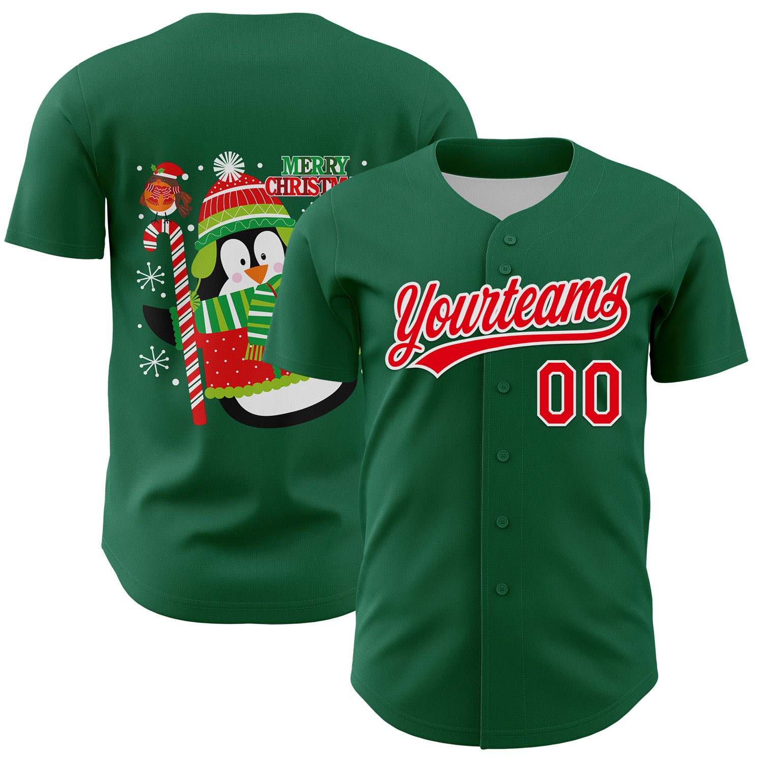 Jerseytrend Custom Kelly Green Fire Red-White 3D Funny Christmas Authentic Personalized Baseball Jersey For Fans